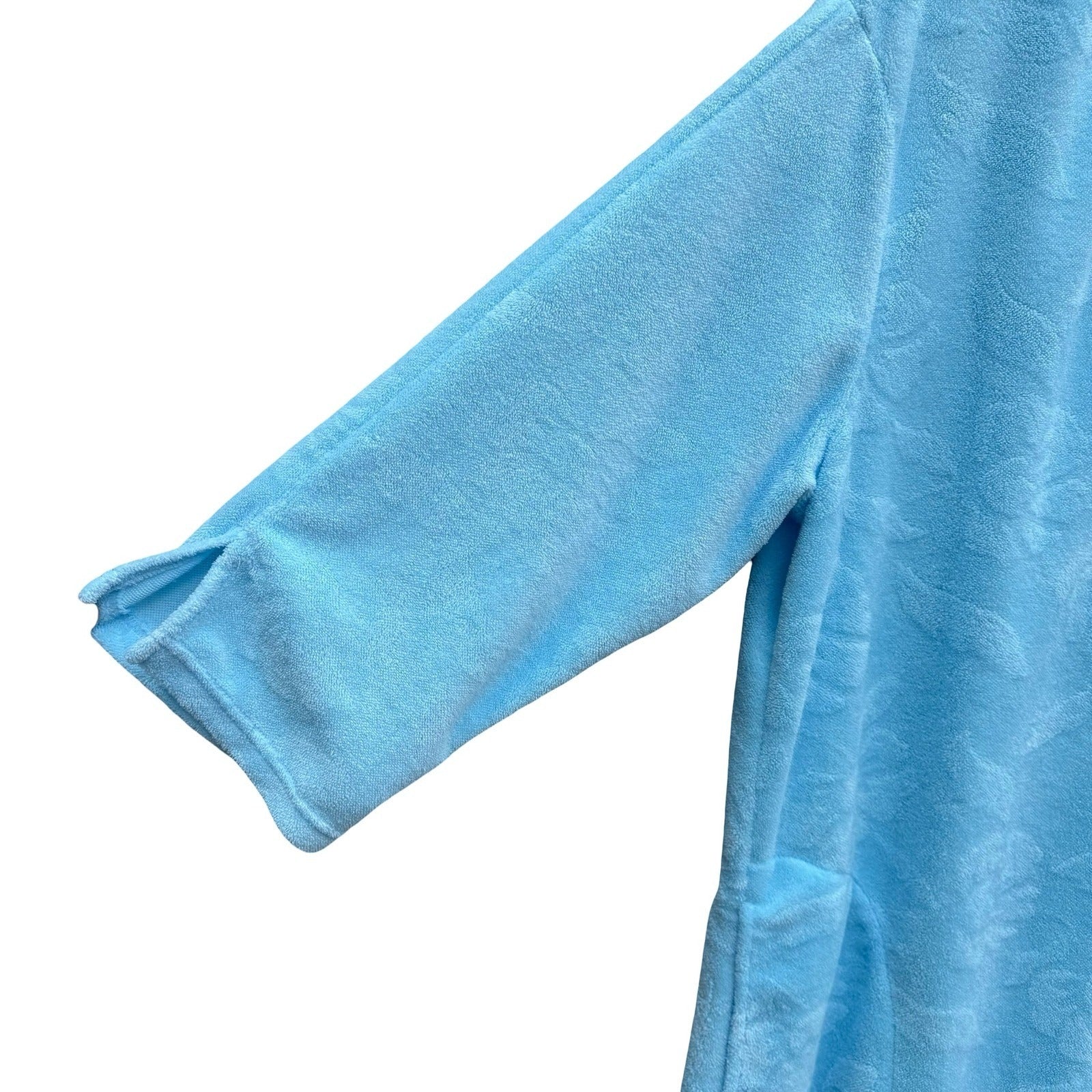 Miss Elaine Relax Blue Floral Embossed Terry Cloth Zip Front Robe L Loungewear