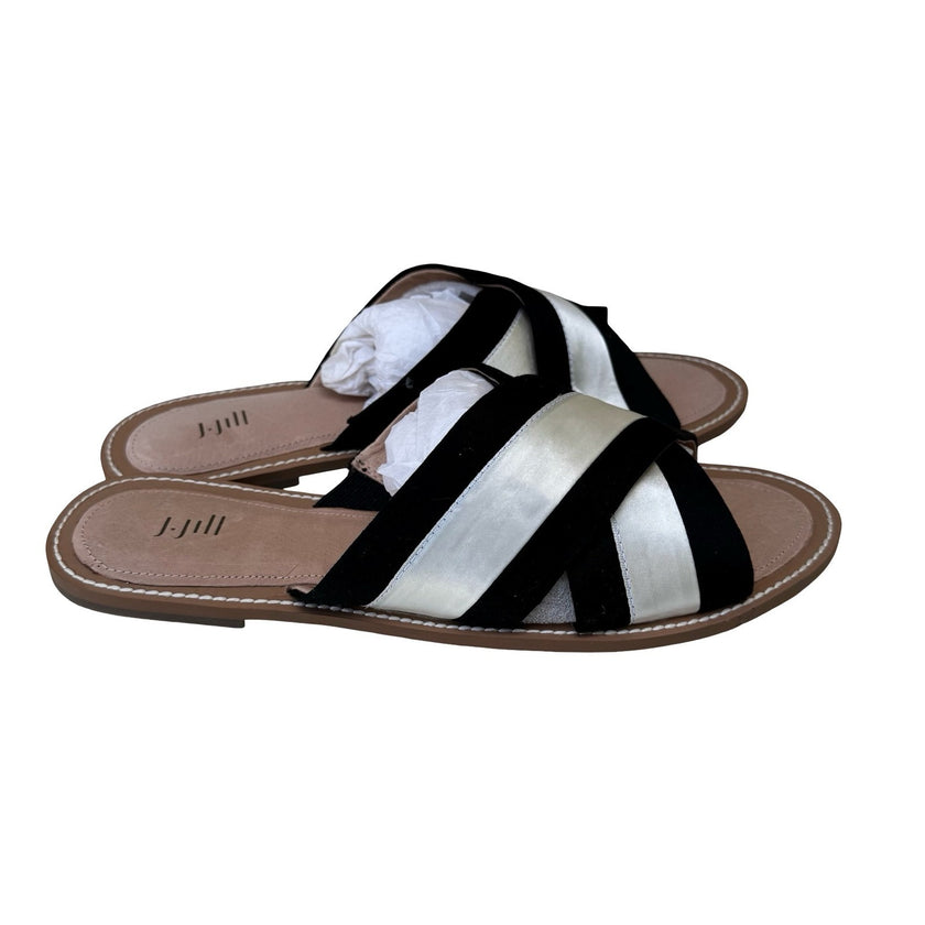 J. Jill Minimalist Coastal Beachy Chic Crisscross Strap Slide Sandals 11 NEW