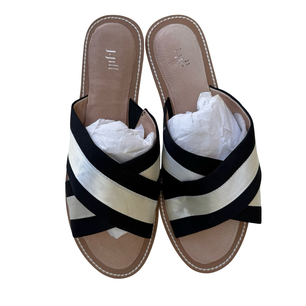J. Jill Minimalist Coastal Beachy Chic Crisscross Strap Slide Sandals 11 NEW