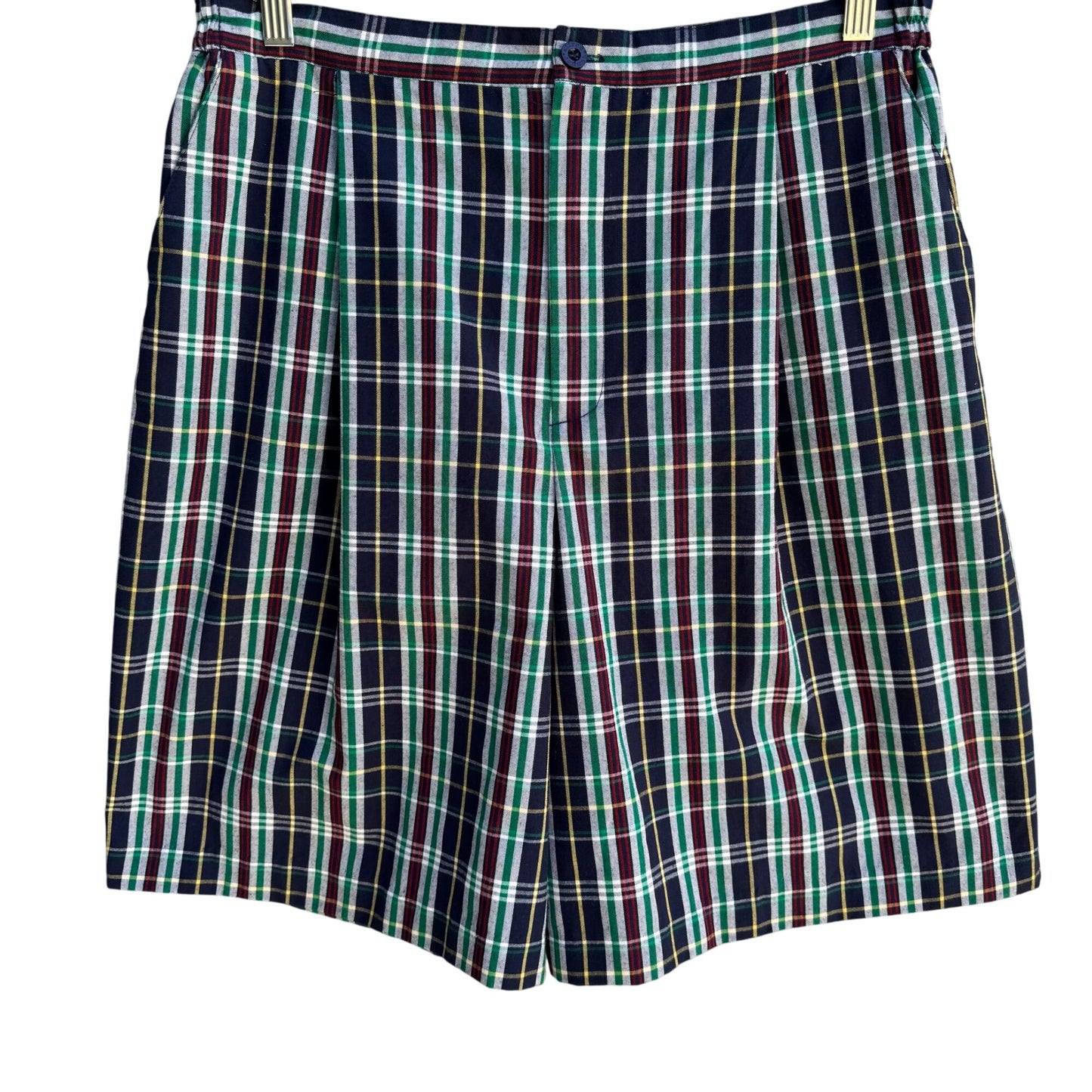 Alfred Dunner Vintage Womens Preppy Plaid Golf Side Elastic Bermuda Shorts 14