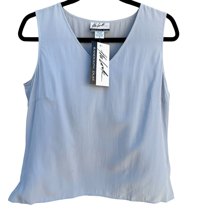 Randolph Duke The Look Blue All Silk V-Neck Tank Top Shell Size 8 NWT Minimalist
