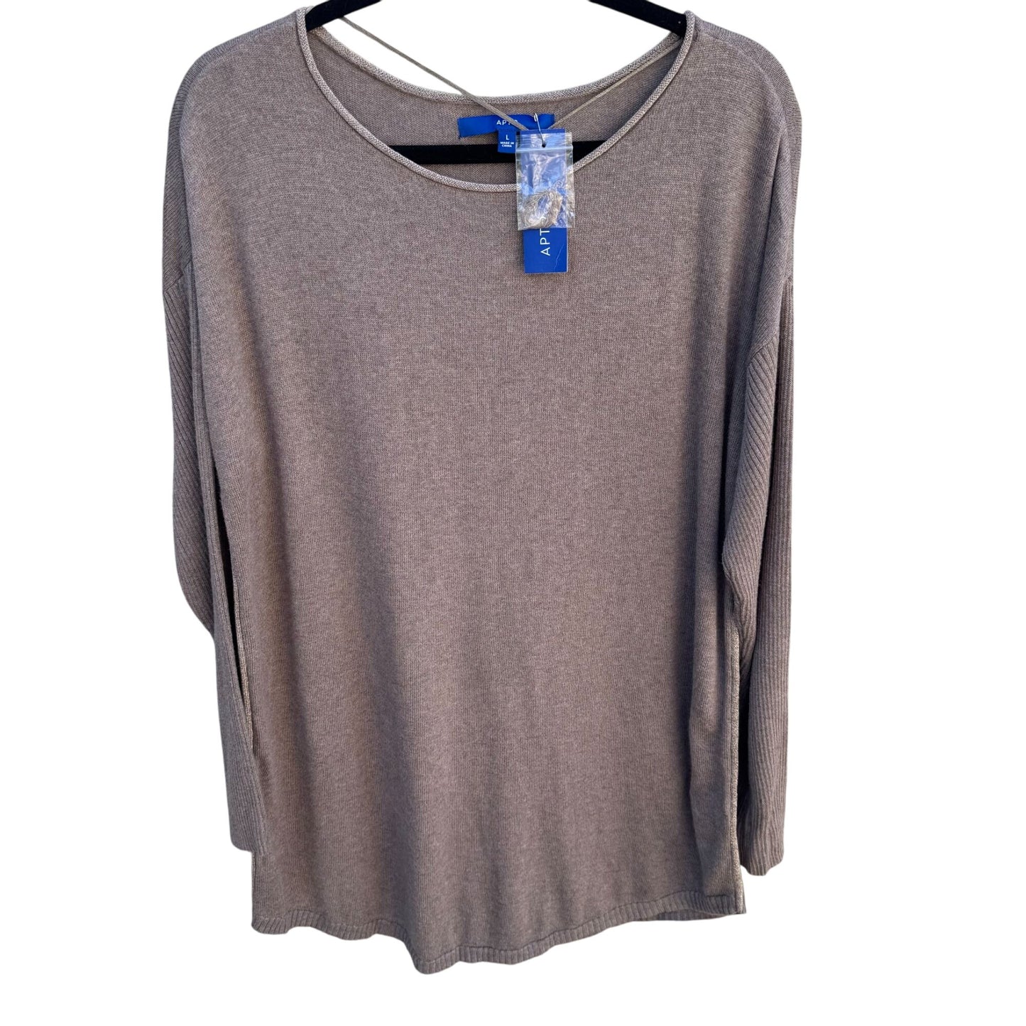 Apt 9 Brown Metallic Side Hem Boat Neck Long Sleeve Knit Sweater Top New Large