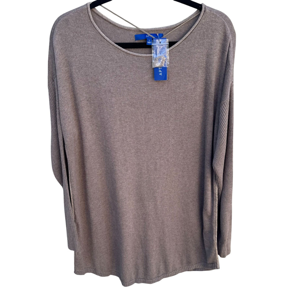 Apt 9 Brown Metallic Side Hem Boat Neck Long Sleeve Knit Sweater Top New Large