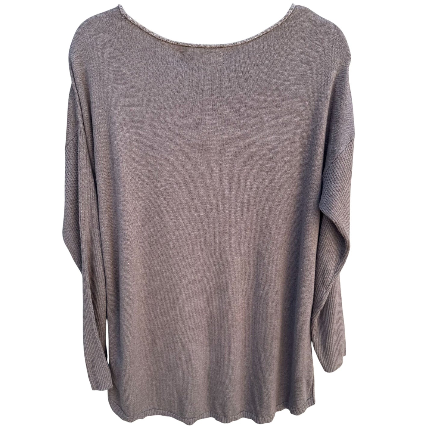 Apt 9 Brown Metallic Side Hem Boat Neck Long Sleeve Knit Sweater Top New Large