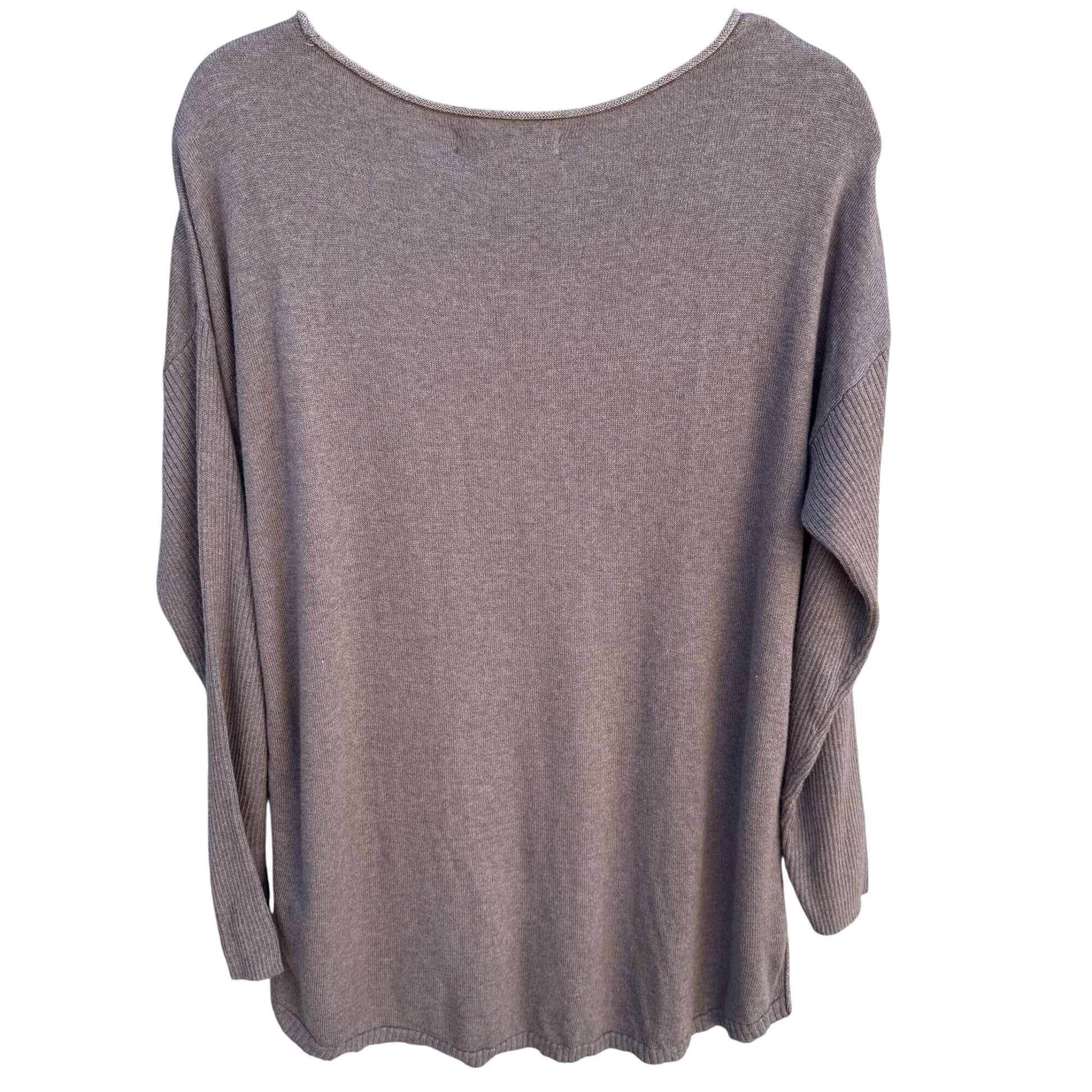 Apt 9 Brown Metallic Side Hem Boat Neck Long Sleeve Knit Sweater Top New Large