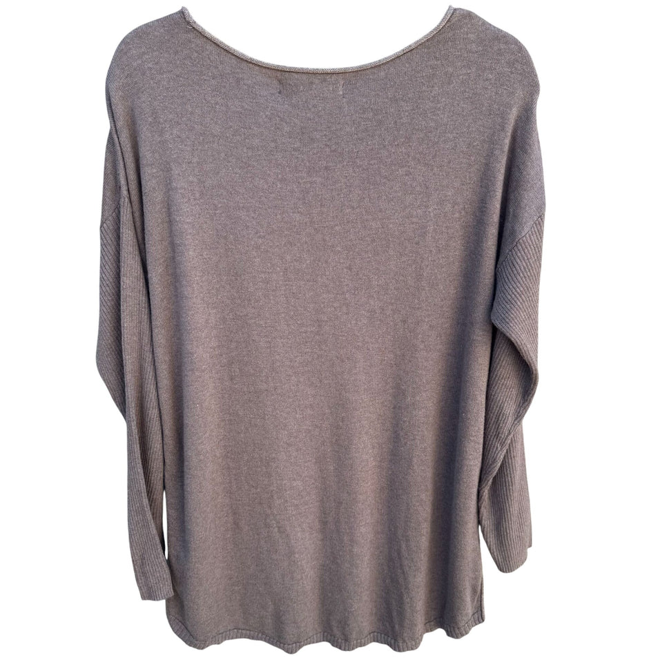 Apt 9 Brown Metallic Side Hem Boat Neck Long Sleeve Knit Sweater Top New Large