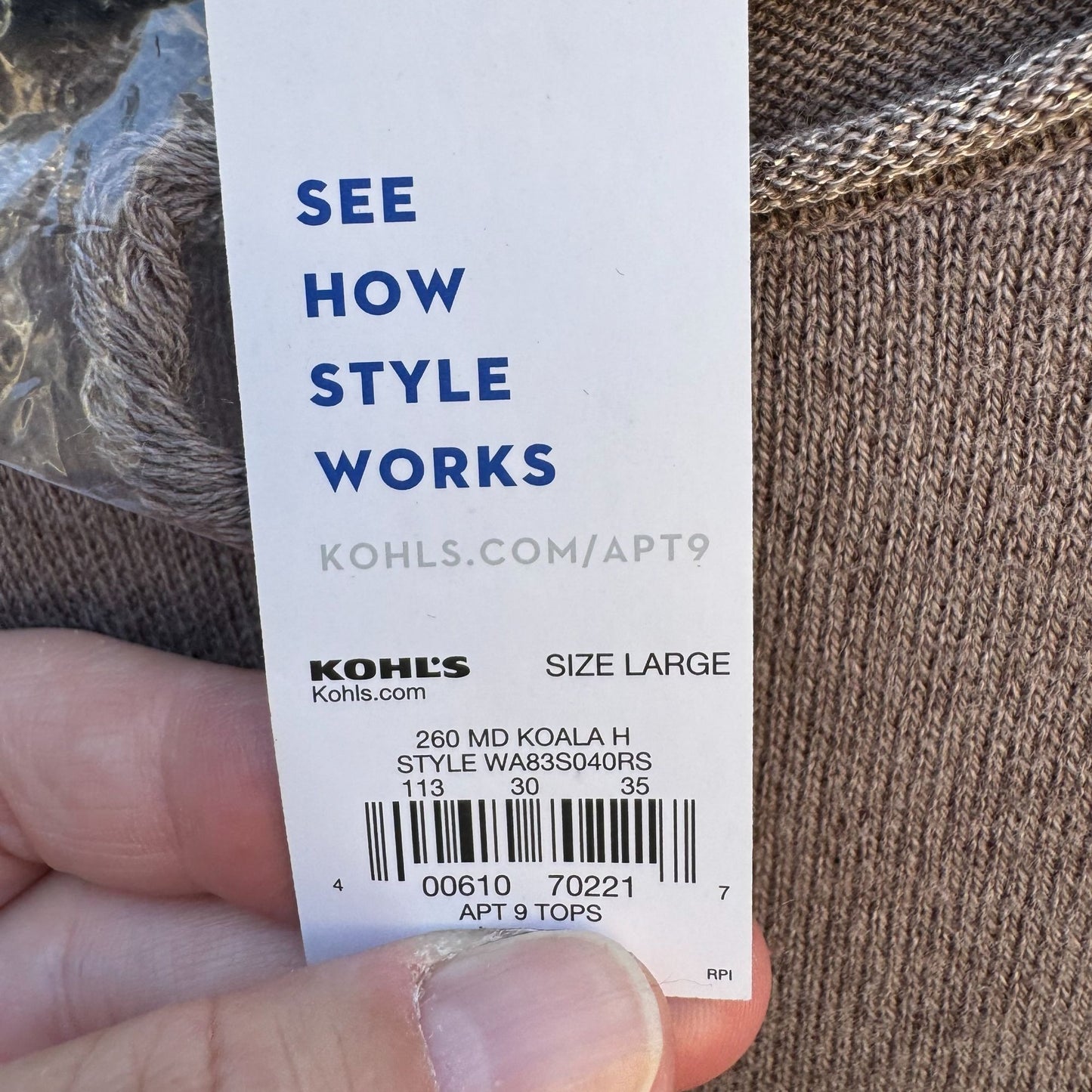 Apt 9 Brown Metallic Side Hem Boat Neck Long Sleeve Knit Sweater Top New Large