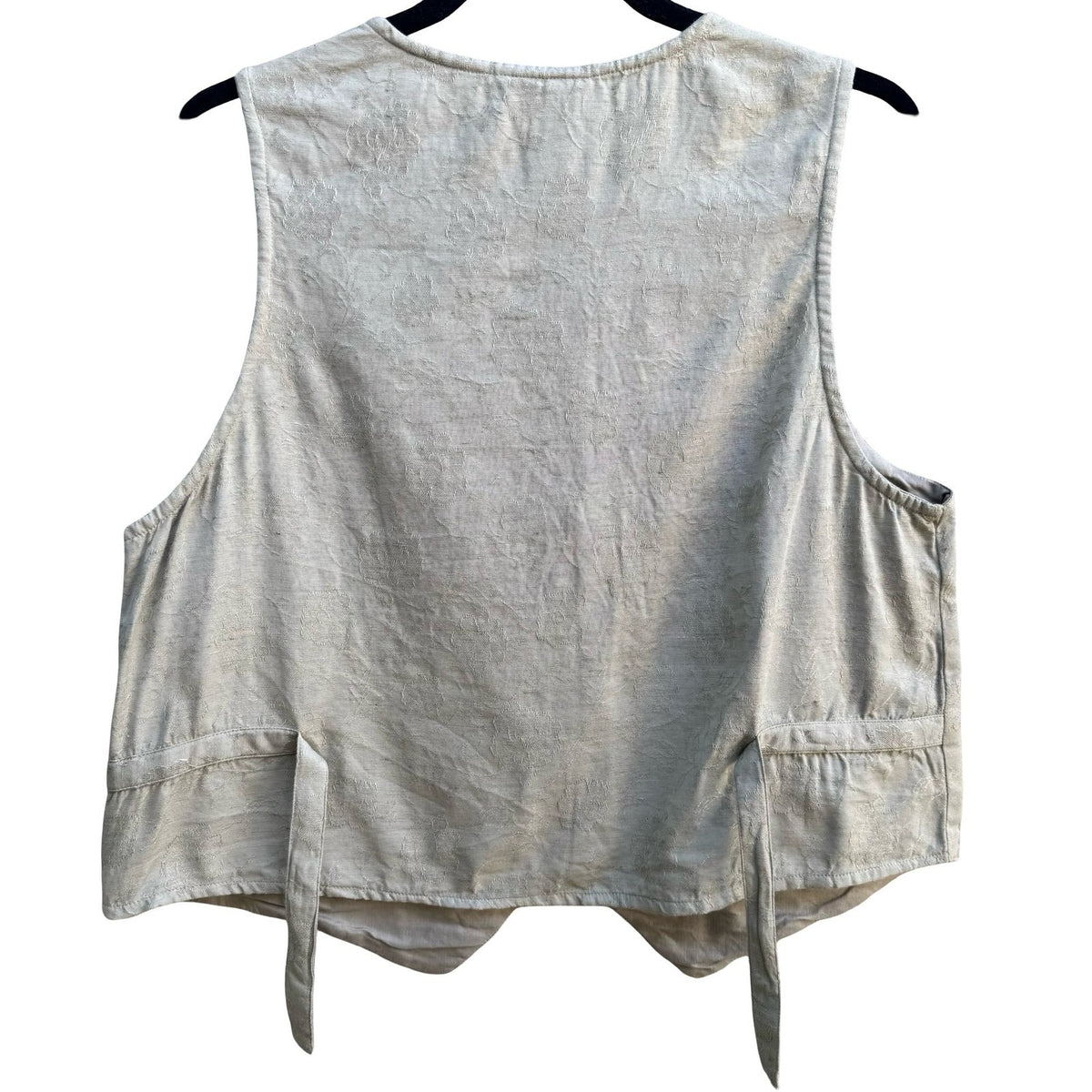 Victoria Jones Cottagecore Boho Shabby Chic Embroidered Floral Script Vest Tan M
