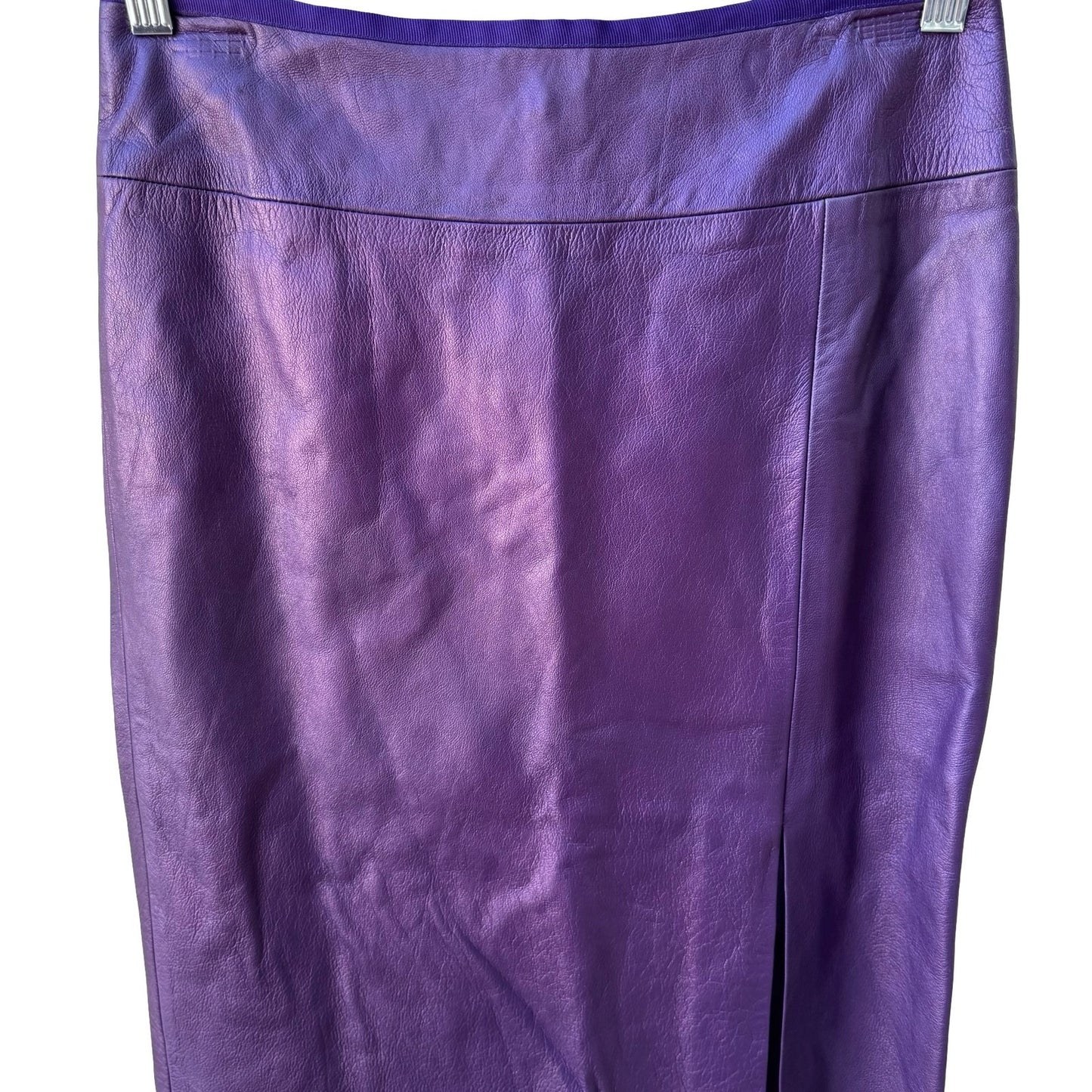 Poleci Y2K Edgy Metallic Purple Leather Pencil Skirt Iridescent Glam Mermaidcore