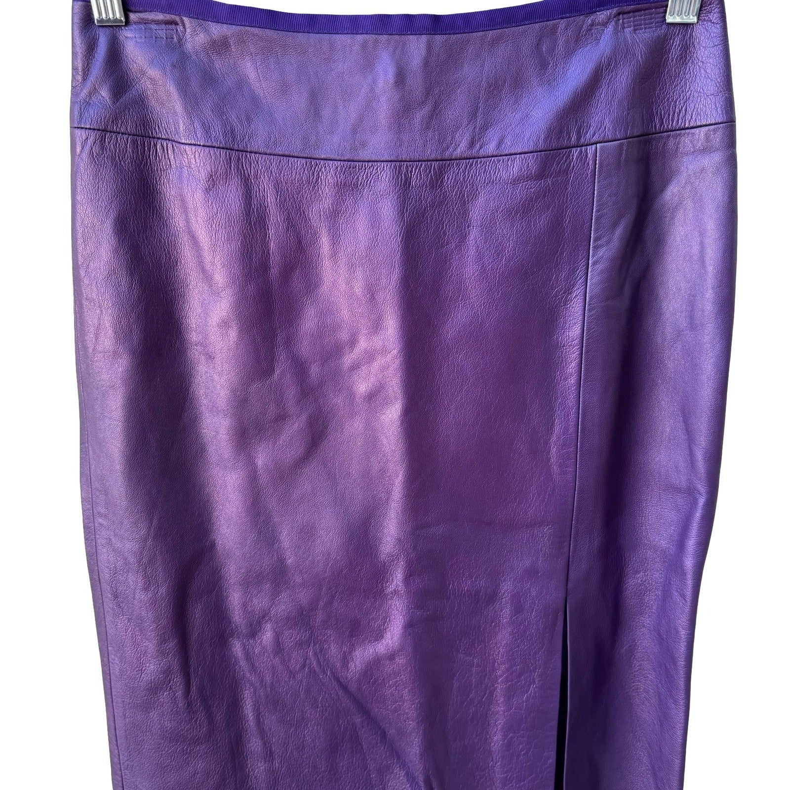 Poleci Y2K Edgy Metallic Purple Leather Pencil Skirt Iridescent Glam Mermaidcore