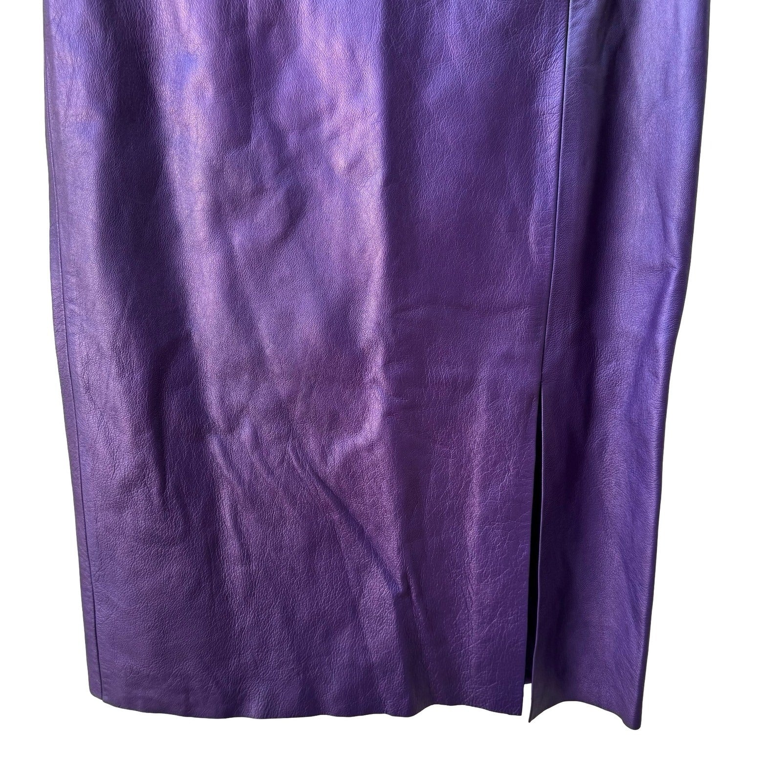 Poleci Y2K Edgy Metallic Purple Leather Pencil Skirt Iridescent Glam Mermaidcore