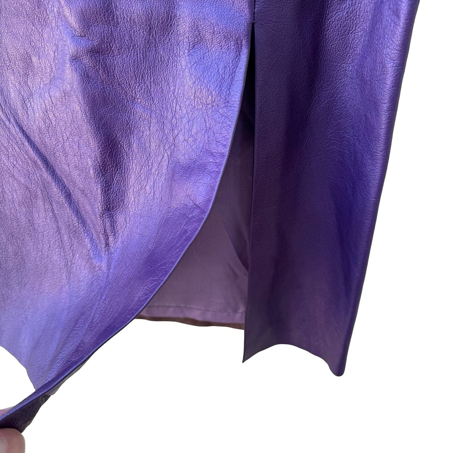 Poleci Y2K Edgy Metallic Purple Leather Pencil Skirt Iridescent Glam Mermaidcore
