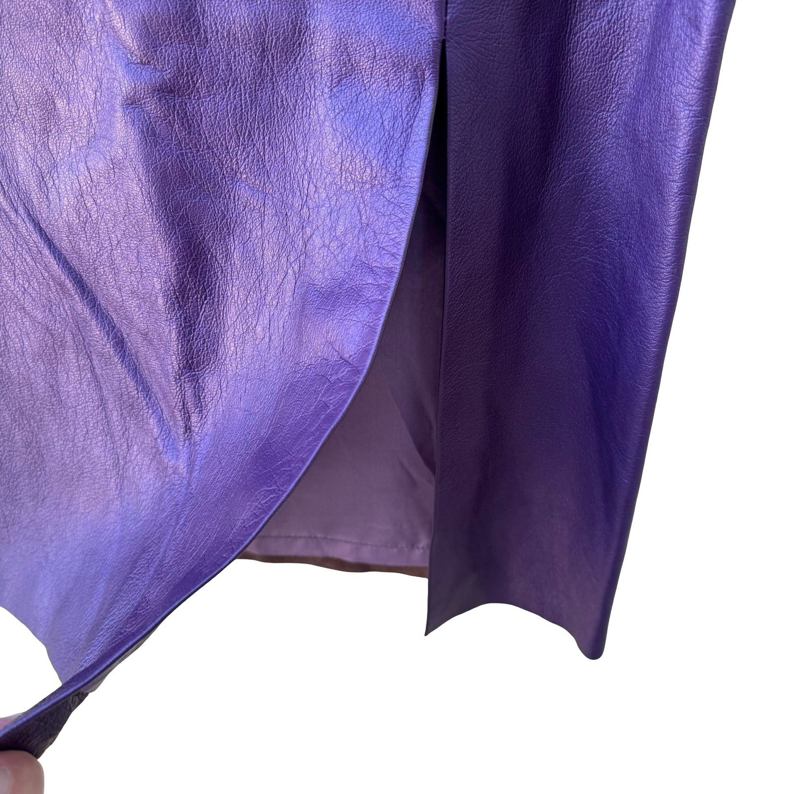 Poleci Y2K Edgy Metallic Purple Leather Pencil Skirt Iridescent Glam Mermaidcore