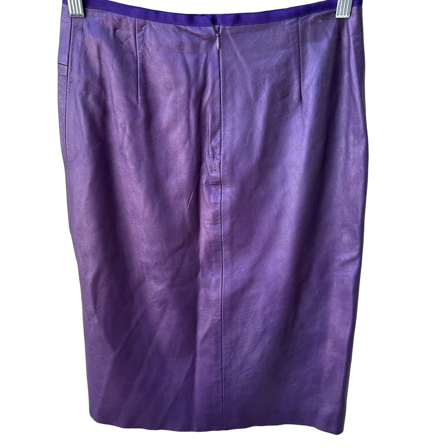 Poleci Y2K Edgy Metallic Purple Leather Pencil Skirt Iridescent Glam Mermaidcore