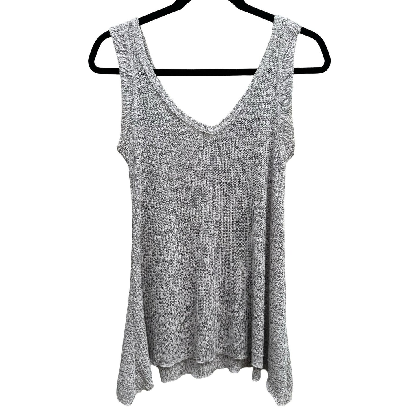 Minimalist Coastal Boho Knit Tank Top Relaxed A-Line Sleeveless Grey Womens S