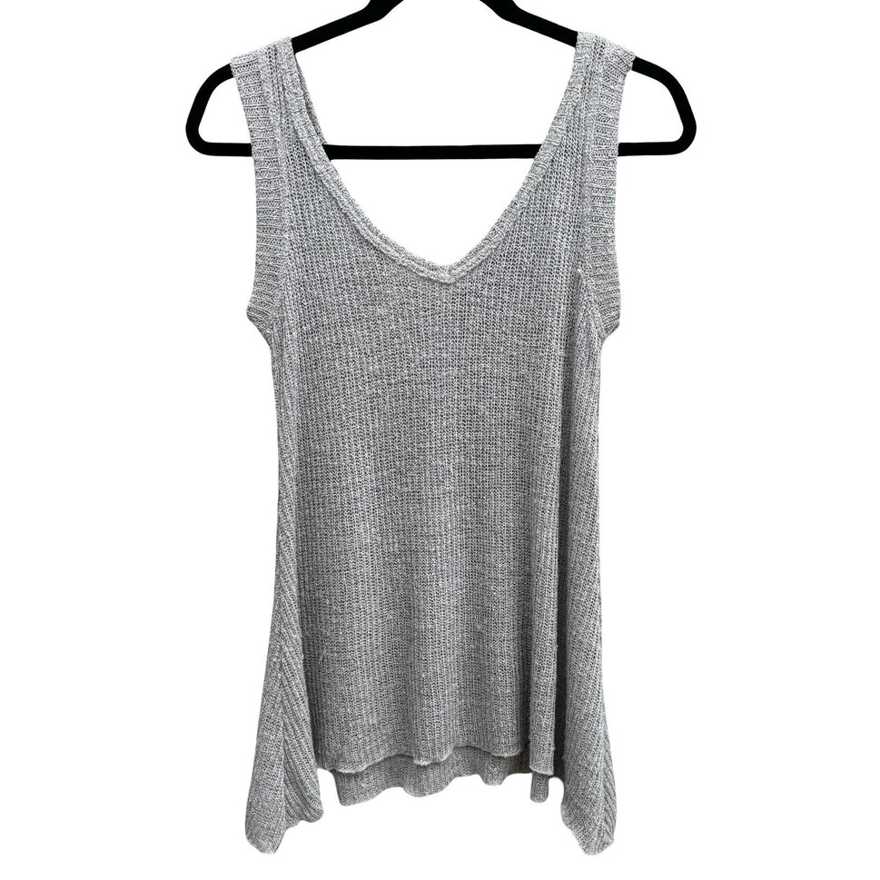 Minimalist Coastal Boho Knit Tank Top Relaxed A-Line Sleeveless Grey Womens S