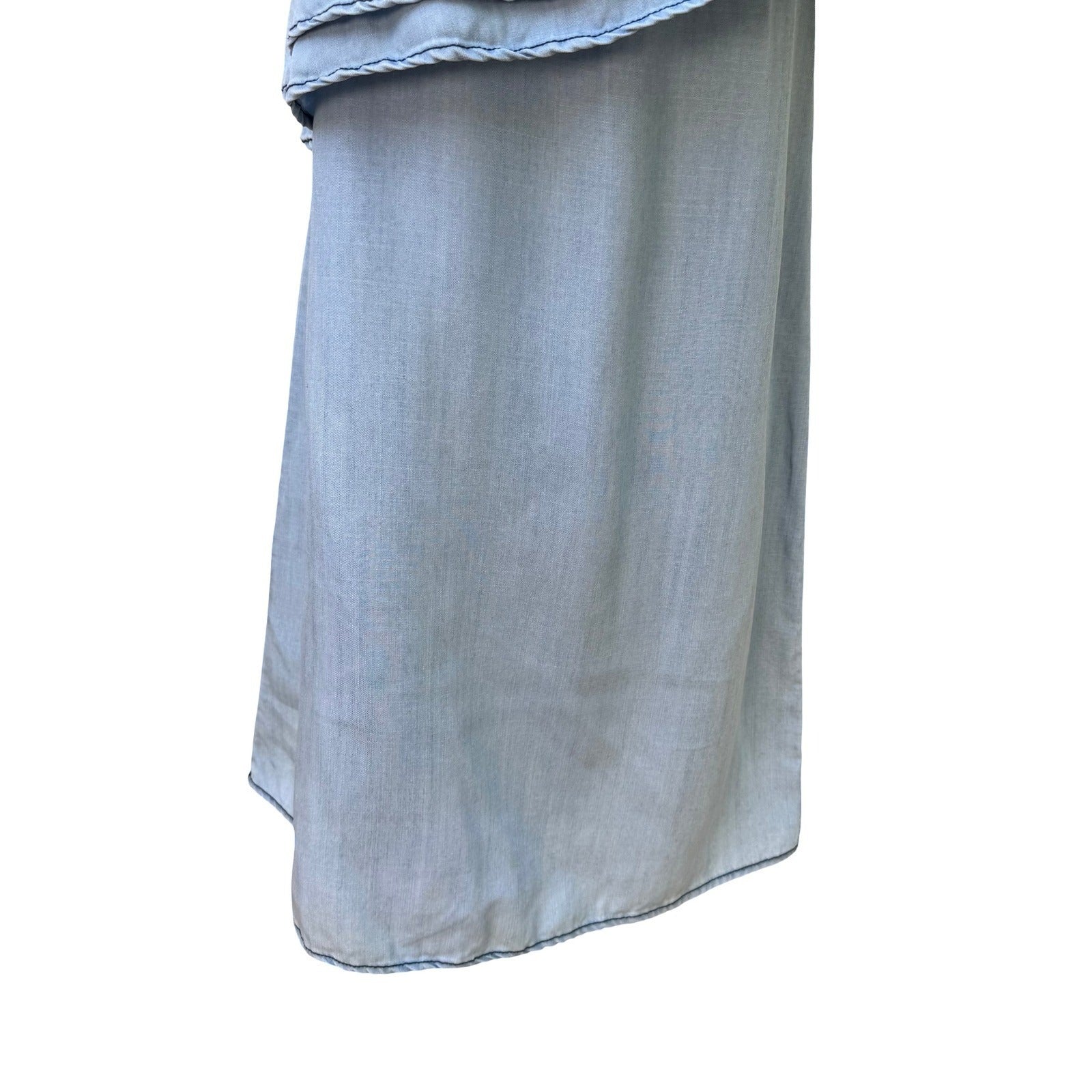 BB Dakota One Shoulder Ruffle Chambray Coastal Beachy Festival Mini Dress Blue S