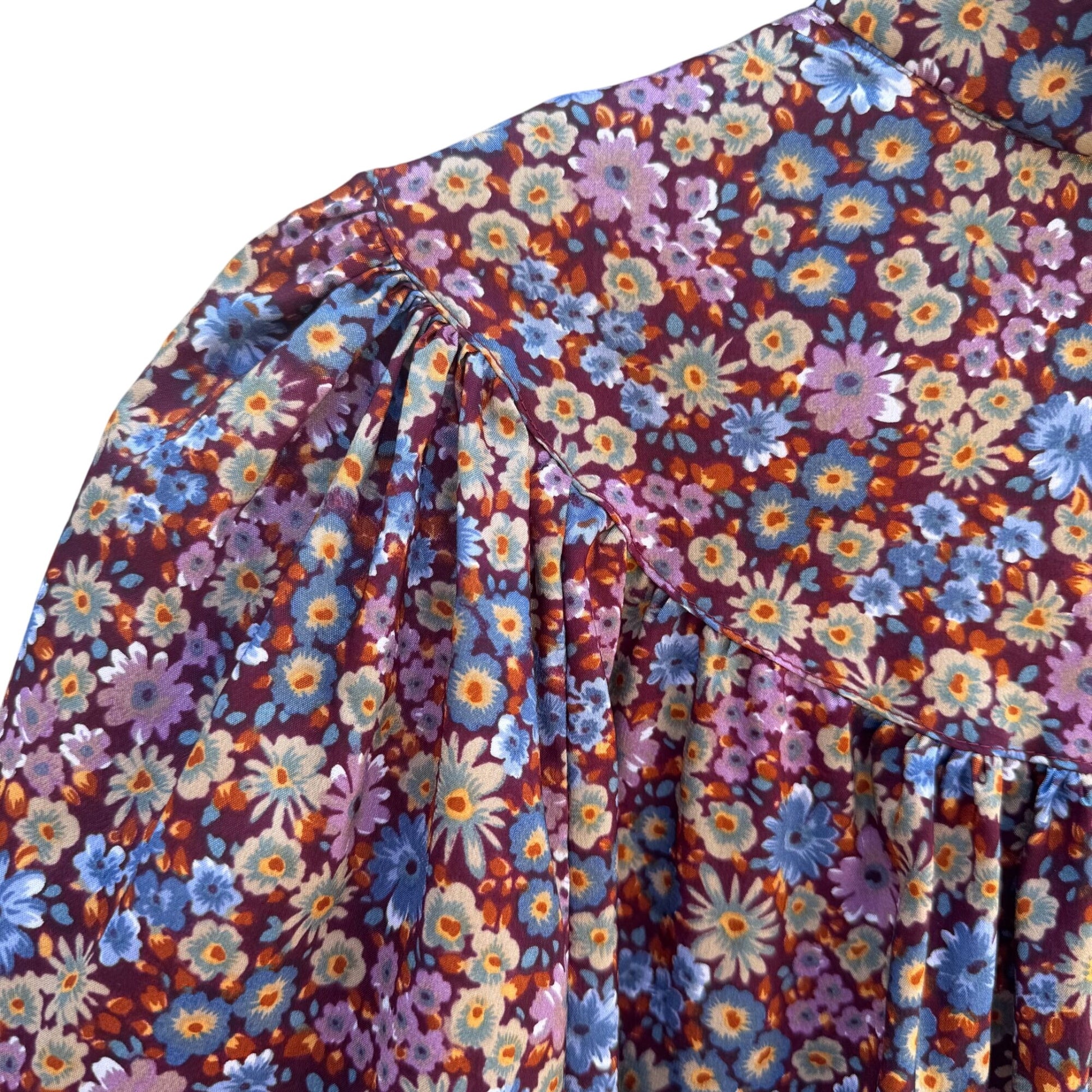 Gene Burton Pasadena Vintage Floral Button-Up Prairie Long Sleeve Womens Blouse