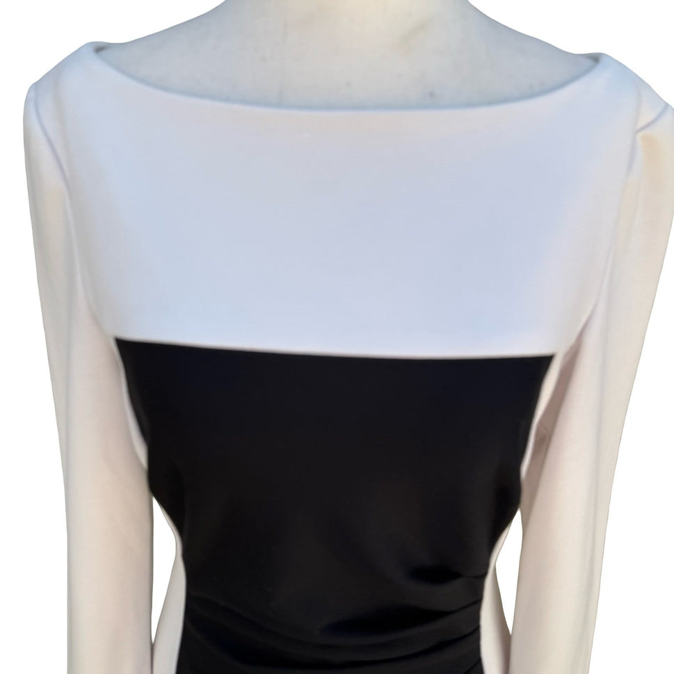 Lauren Ralph Lauren Black White Colorblock Sheath Dress Womens 6 Party Cocktail