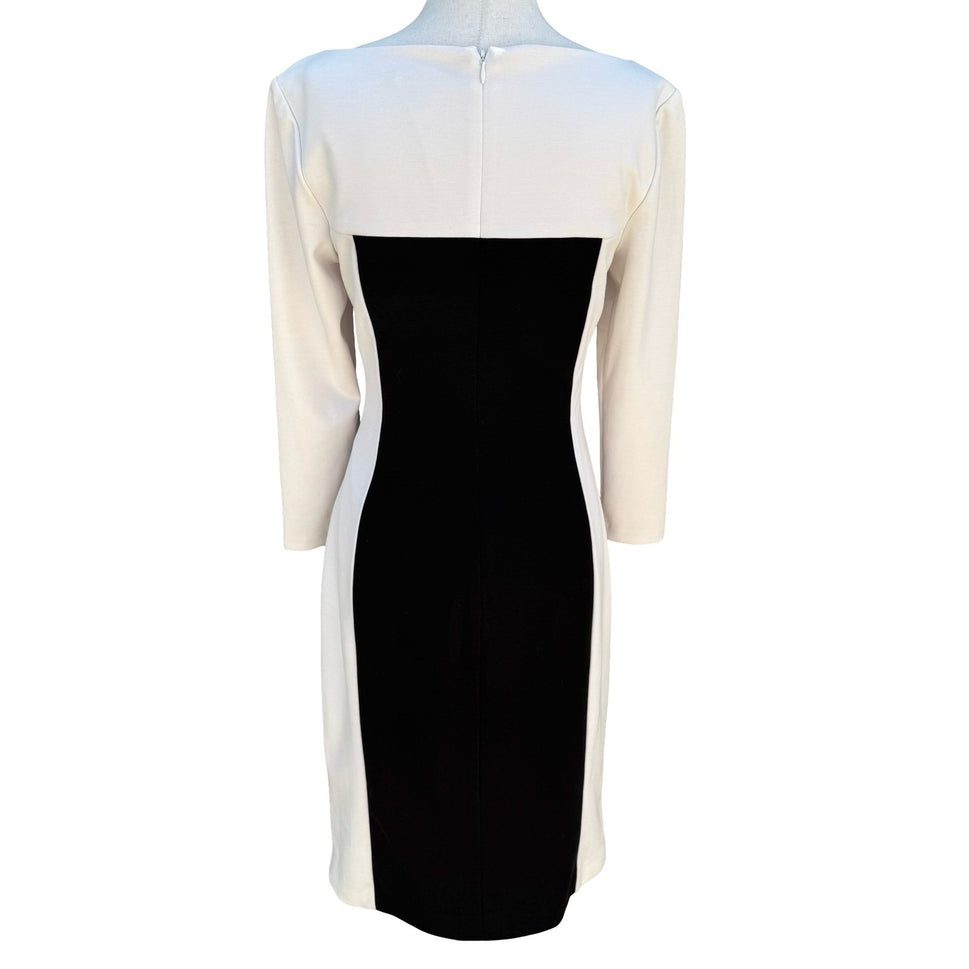 Lauren Ralph Lauren Black White Colorblock Sheath Dress Womens 6 Party Cocktail