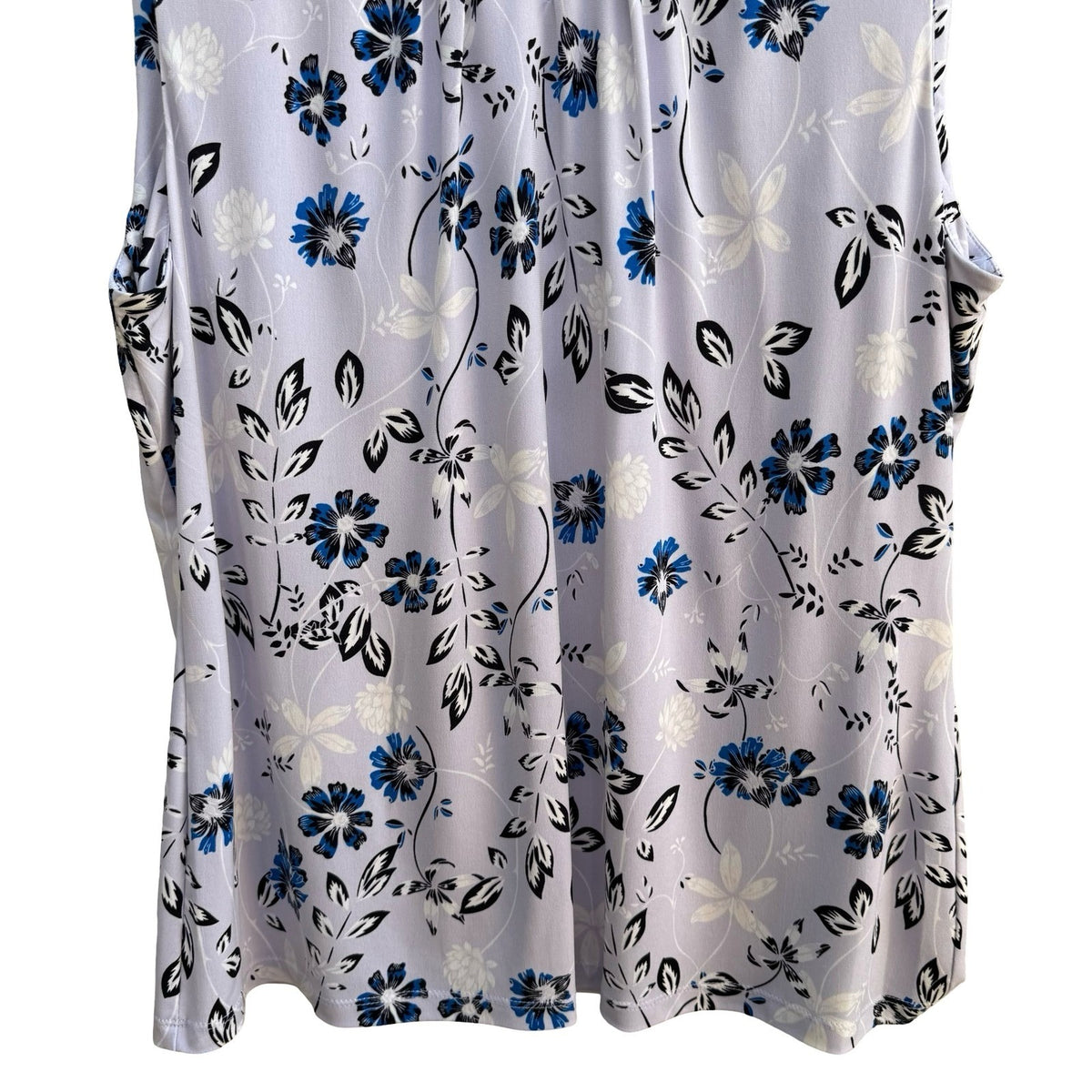 Calvin Klein Feminine Cottagecore Floral Pleated Sleeveless Blouse Lavender L