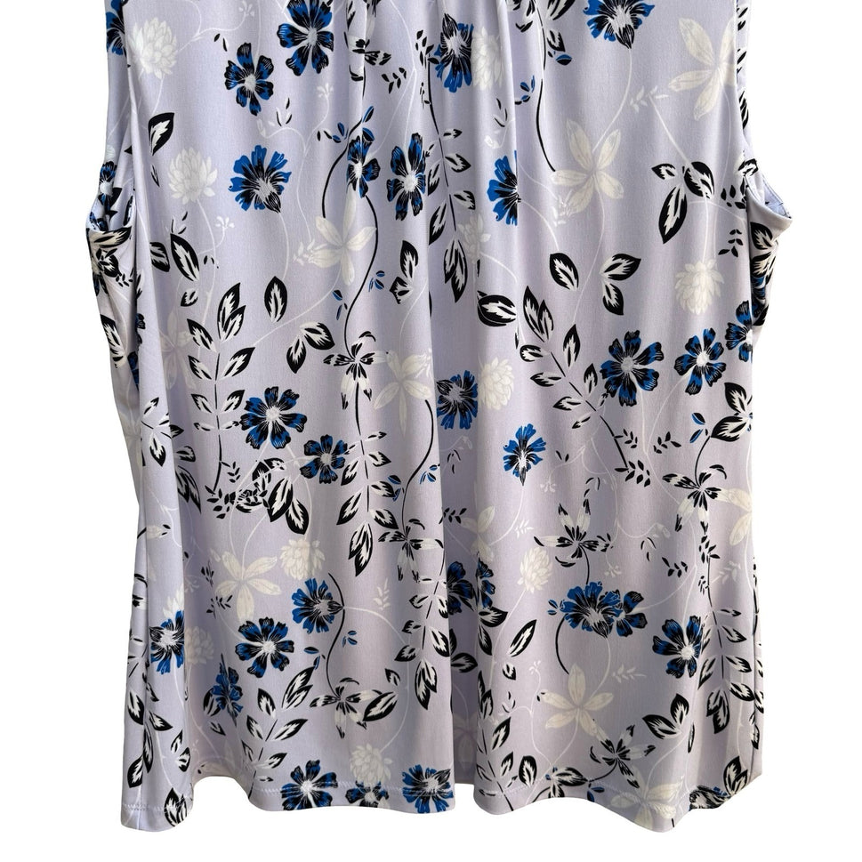 Calvin Klein Feminine Cottagecore Floral Pleated Sleeveless Blouse Lavender L