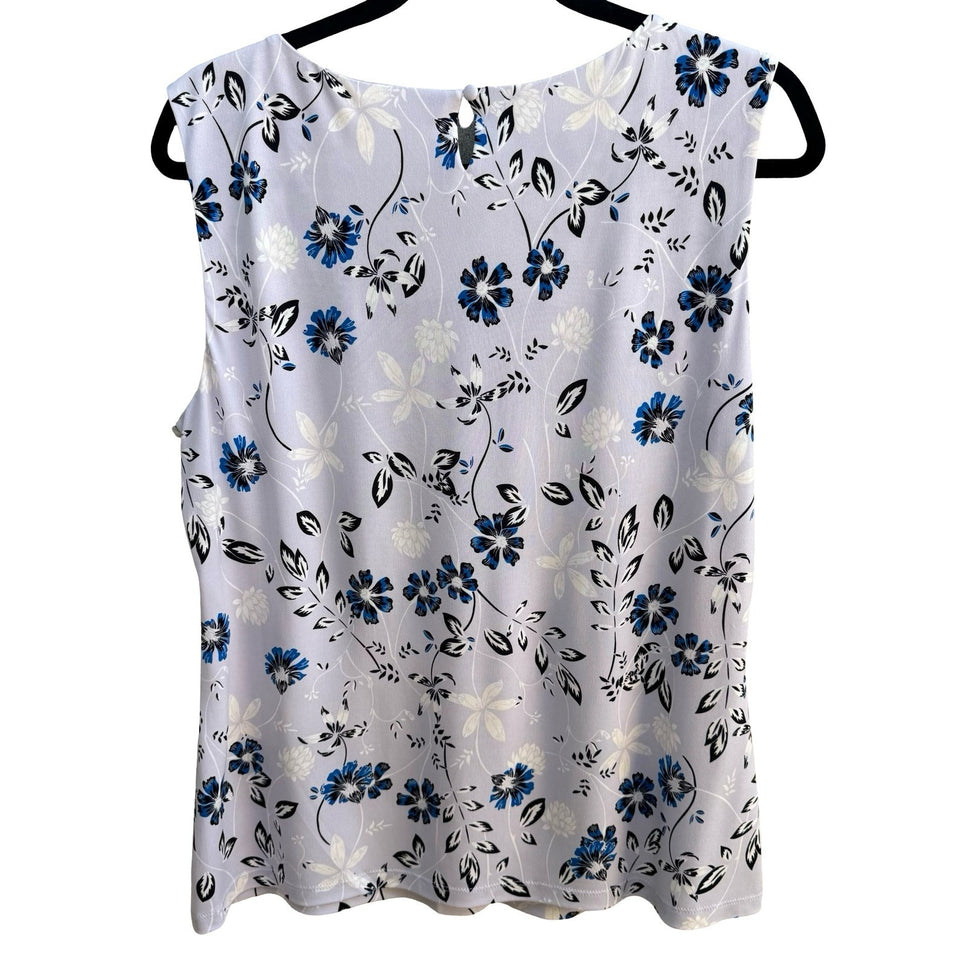 Calvin Klein Feminine Cottagecore Floral Pleated Sleeveless Blouse Lavender L