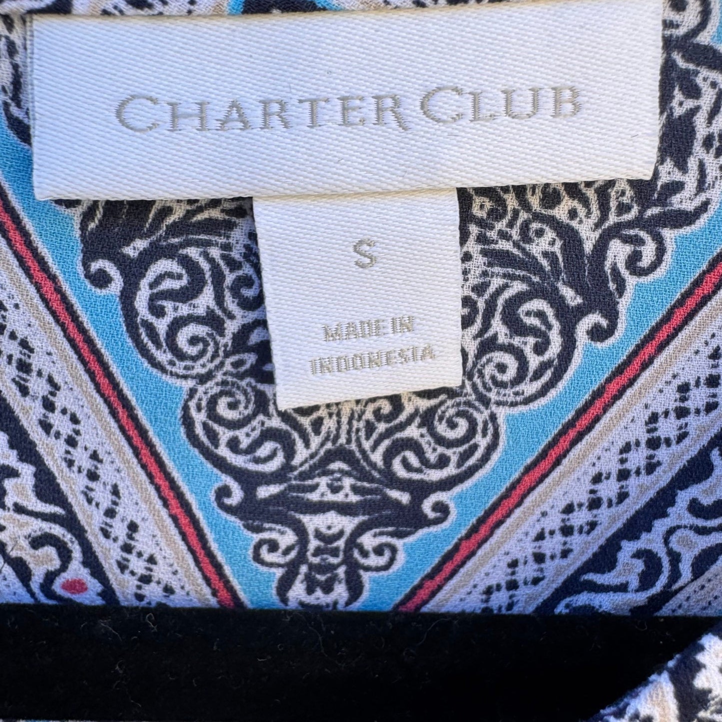 Charter Club Womens S Boat Neck Blue Geometric Diamond Bell Sleeve Blouse Top