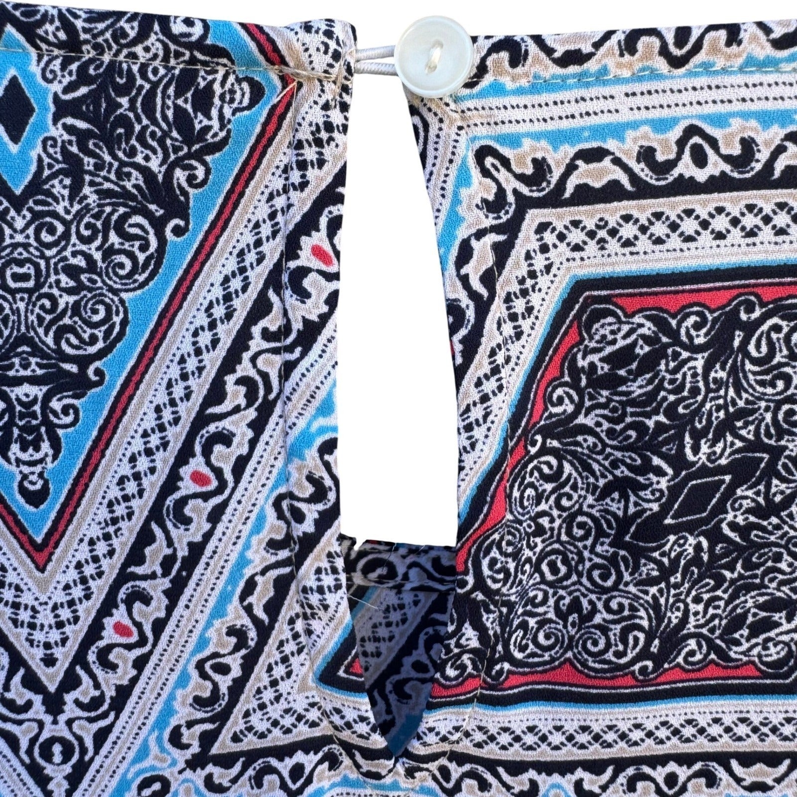 Charter Club Womens S Boat Neck Blue Geometric Diamond Bell Sleeve Blouse Top