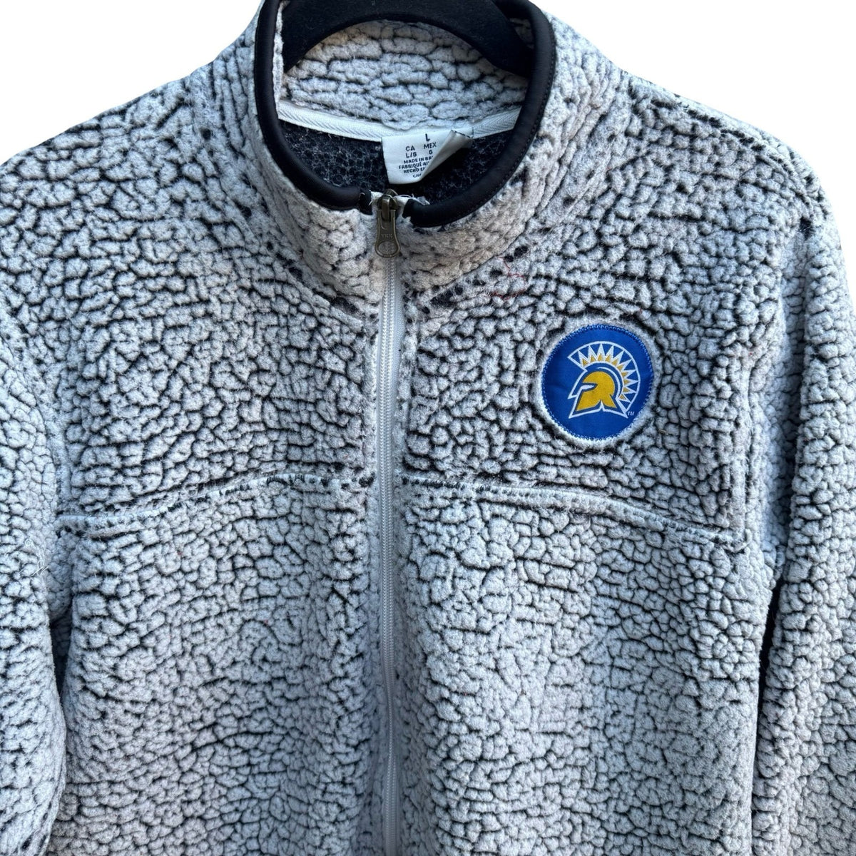 Champion San Jose State Spartan Patch Sherpa Fleece Full Zip Jacket Gray Mens L
