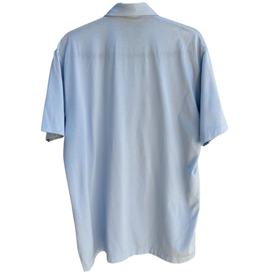 Alan Stuart Vintage 70s Mens Blue Guayabera Woven Panels Short Sleeve Shirt L