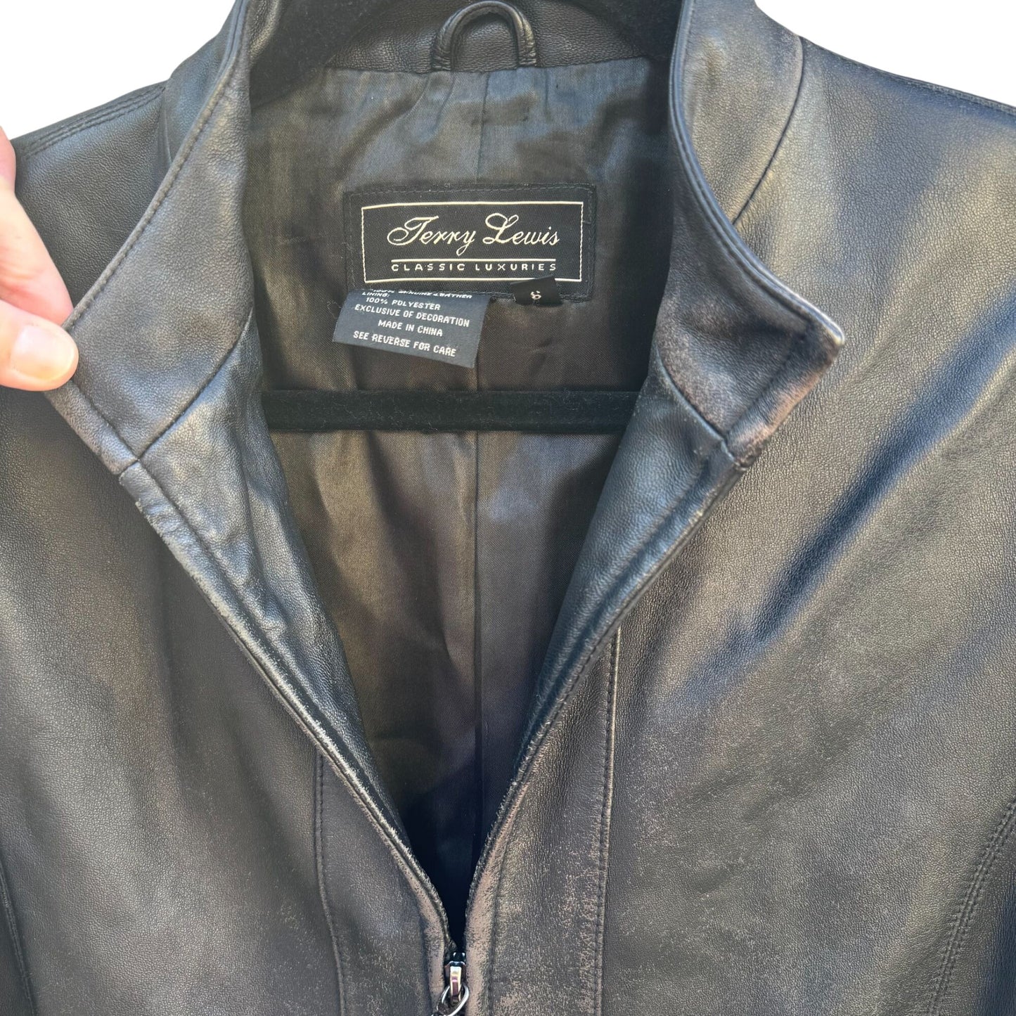 Terry Lewis Vintage Womens Black Distressed Leather Moto Biker Jacket 1/2 Zip