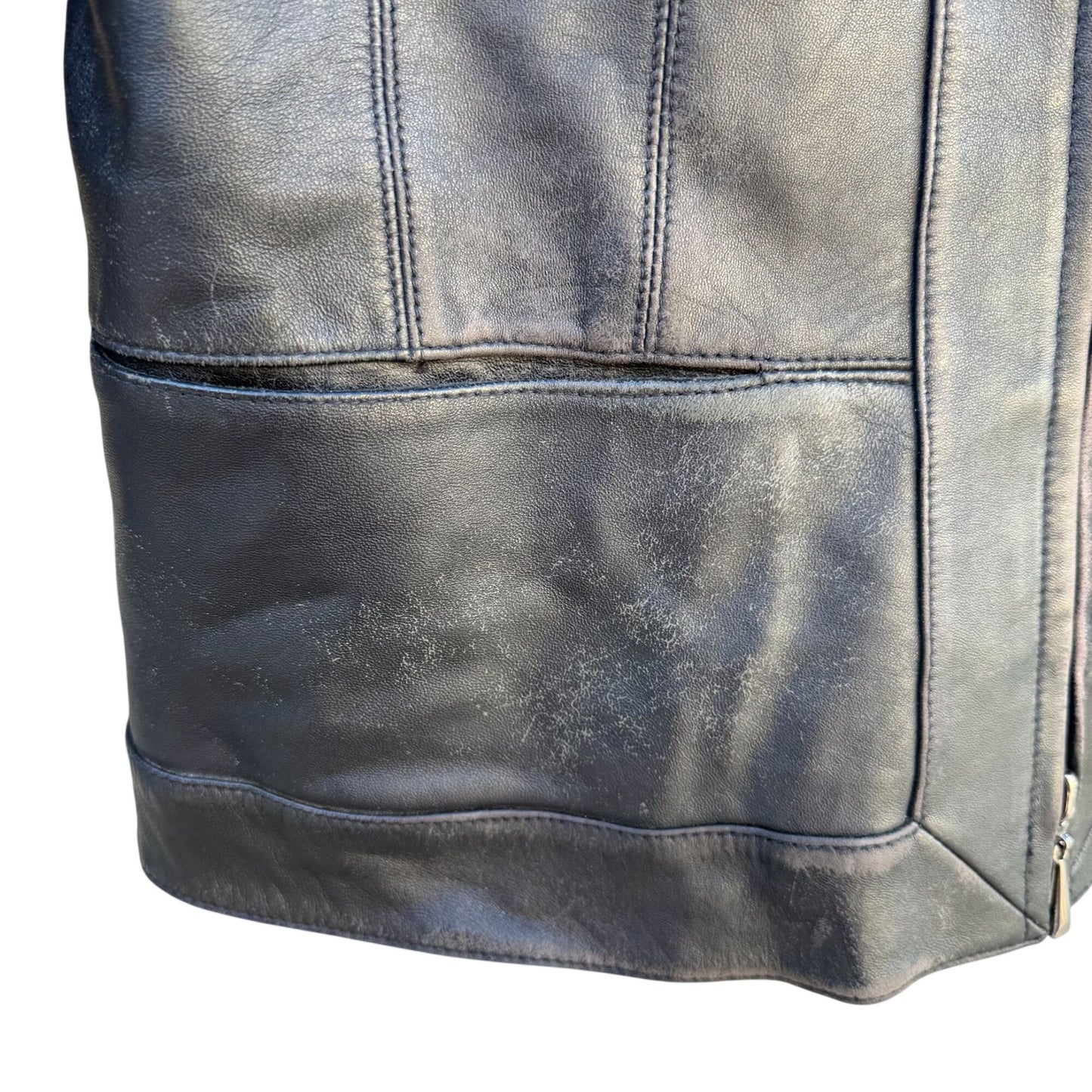 Terry Lewis Vintage Womens Black Distressed Leather Moto Biker Jacket 1/2 Zip