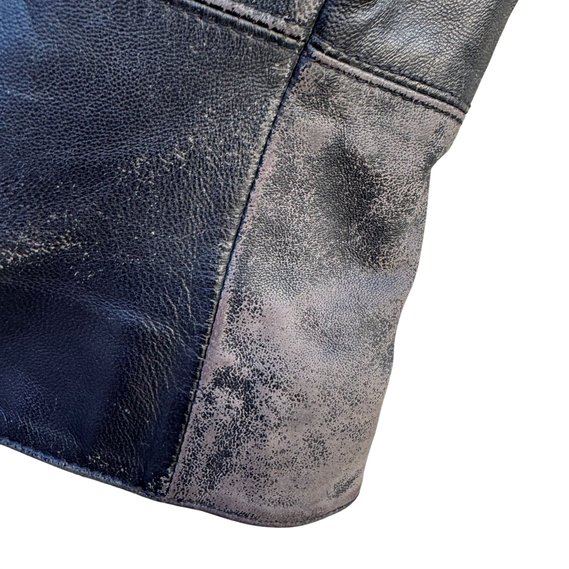 Terry Lewis Vintage Womens Black Distressed Leather Moto Biker Jacket 1/2 Zip