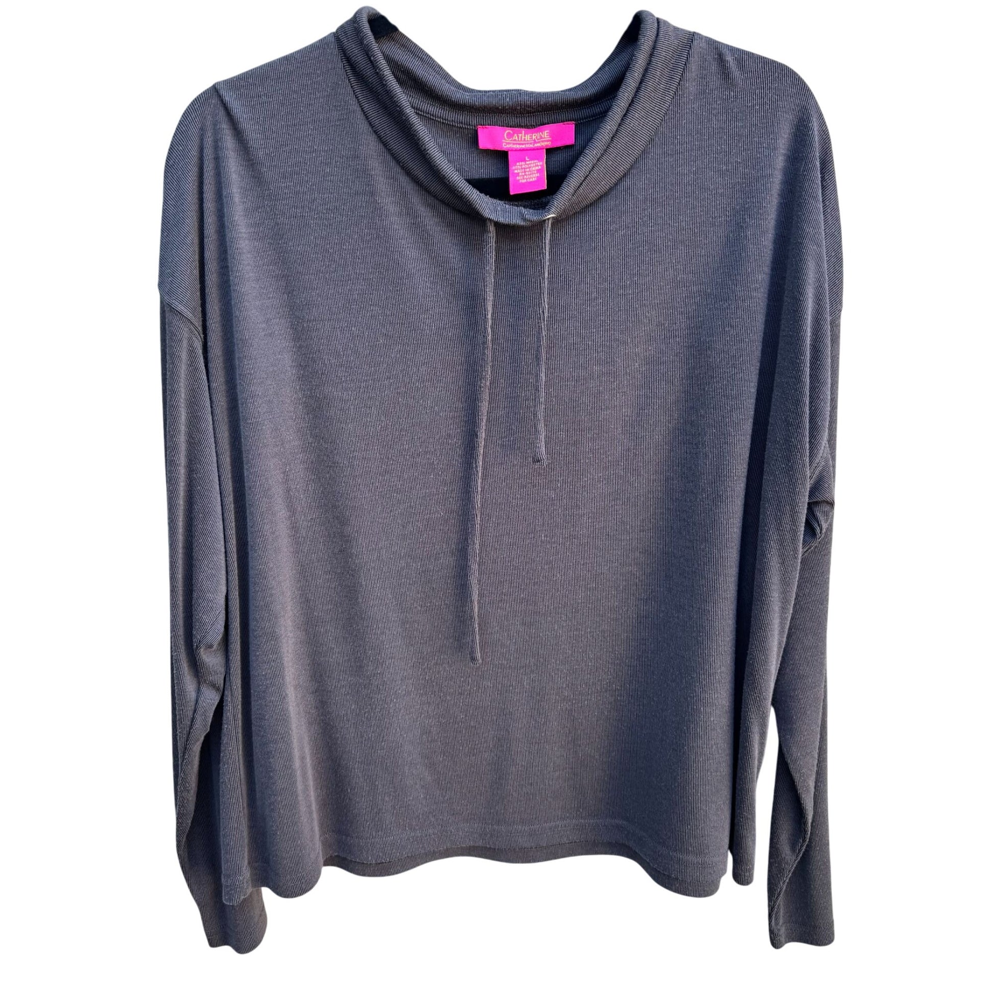 Catherine Malandrino Womens Gray Minimalist Lagenlook Knit Drawstring Collar Top