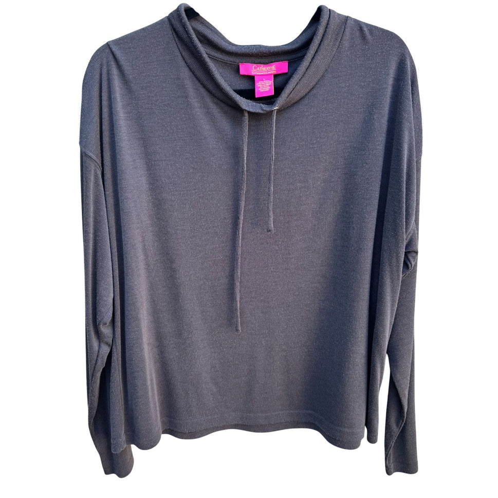 Catherine Malandrino Womens Gray Minimalist Lagenlook Knit Drawstring Collar Top
