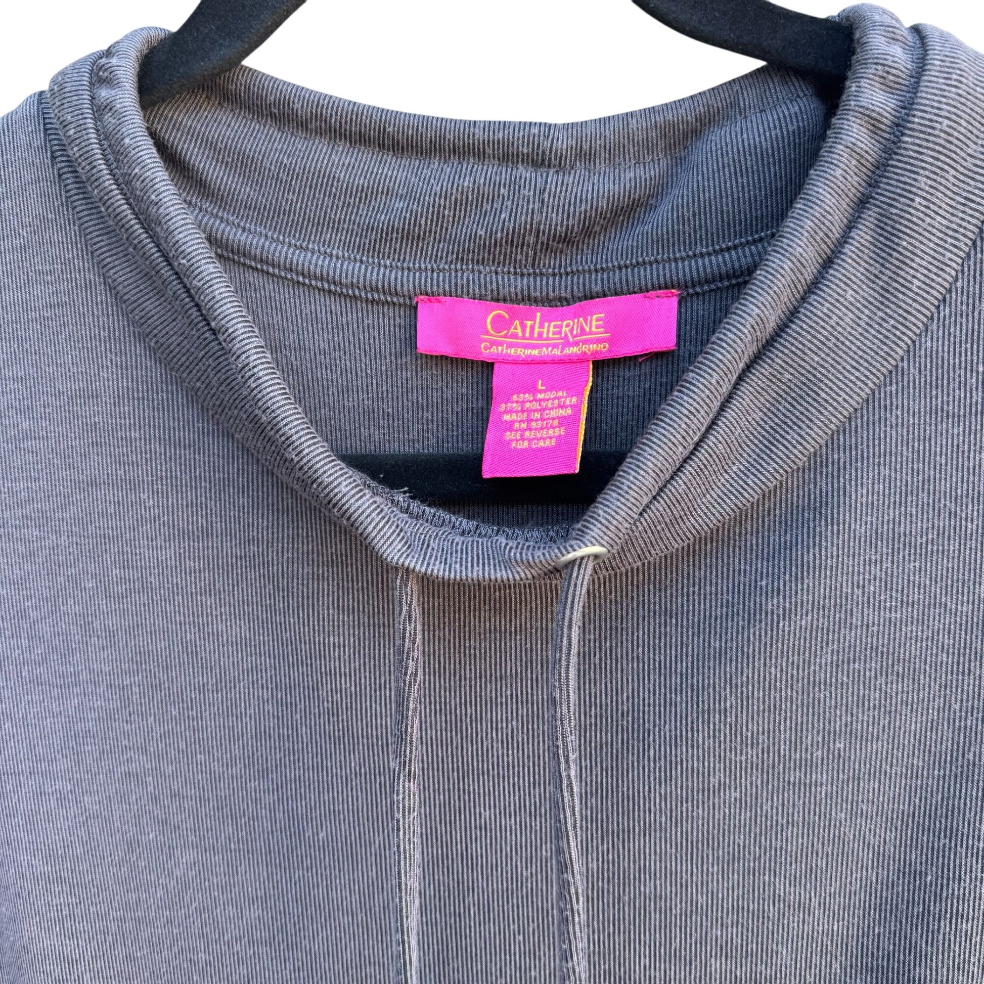 Catherine Malandrino Womens Gray Minimalist Lagenlook Knit Drawstring Collar Top