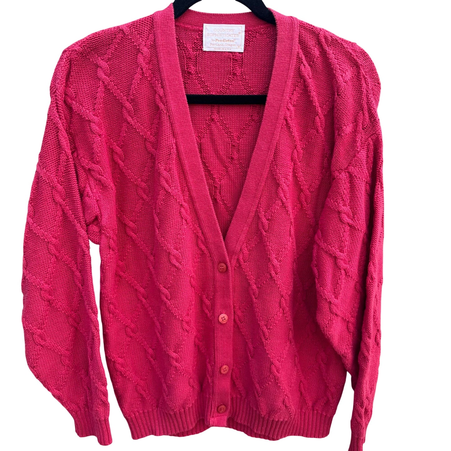 Pendleton Country Sophisticates Vintage Cable Knit Cardigan Sweater Oversized M