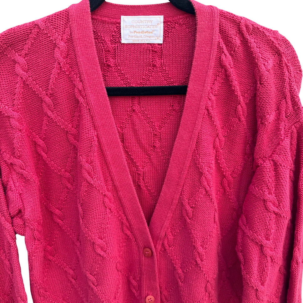 Pendleton Country Sophisticates Vintage Cable Knit Cardigan Sweater Oversized M