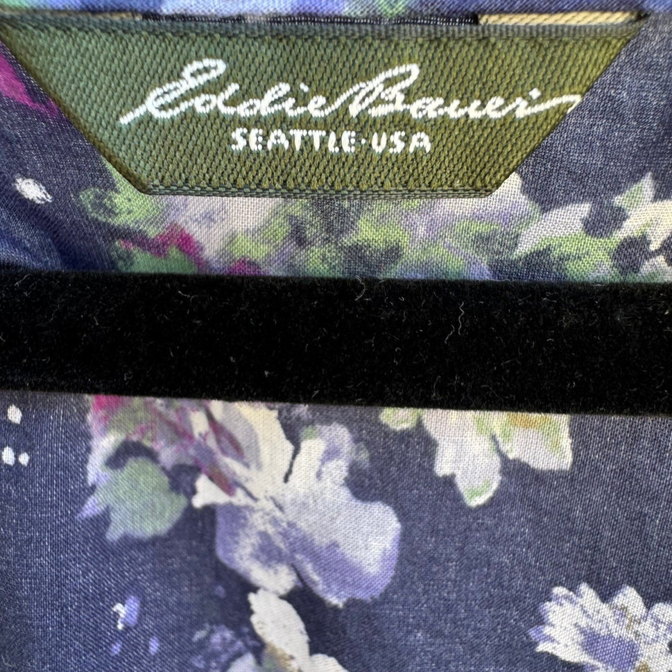 Eddie Bauer Navy Floral Cotton Sleeveless Top Pleated Boho Cottage Womens XXL