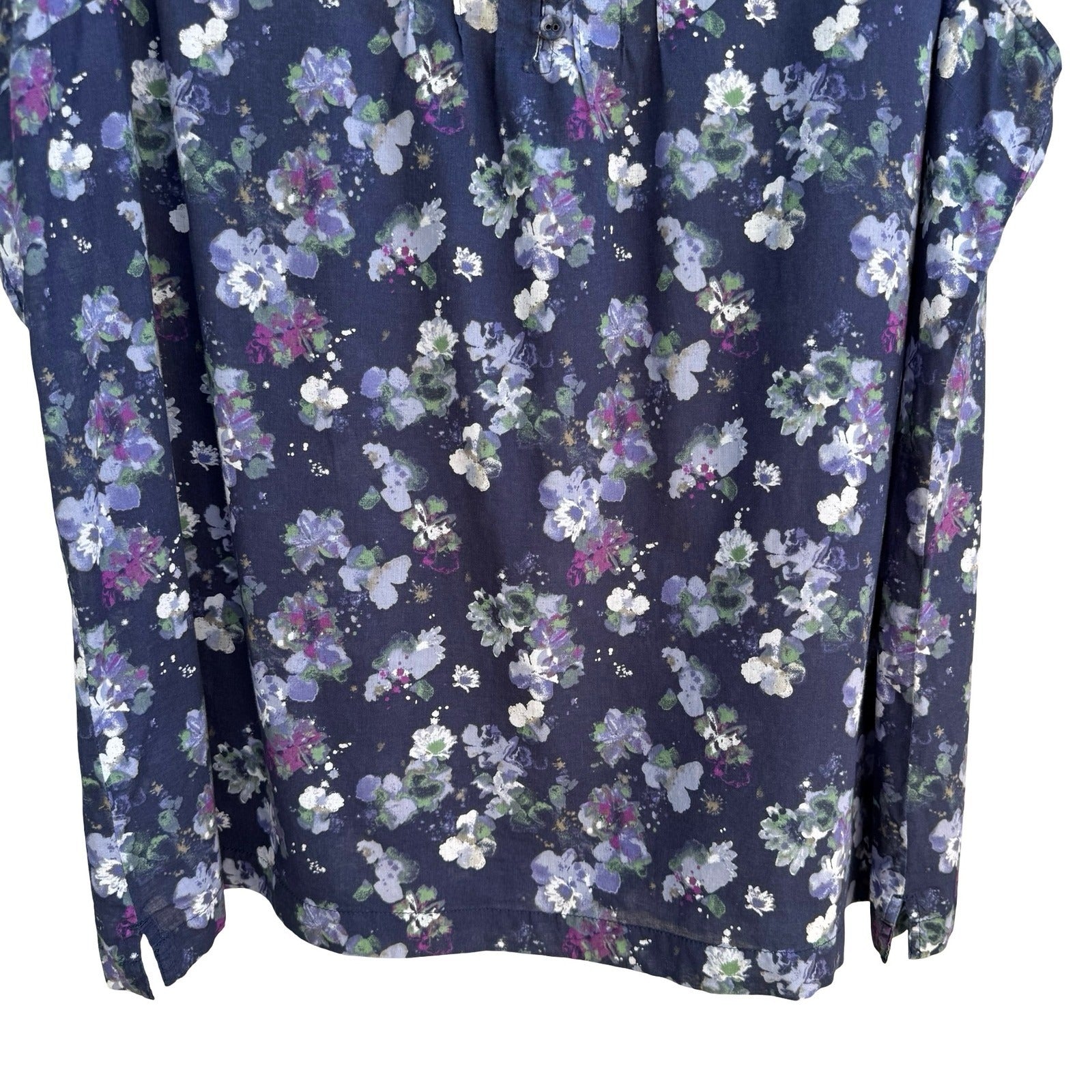 Eddie Bauer Navy Floral Cotton Sleeveless Top Pleated Boho Cottage Womens XXL
