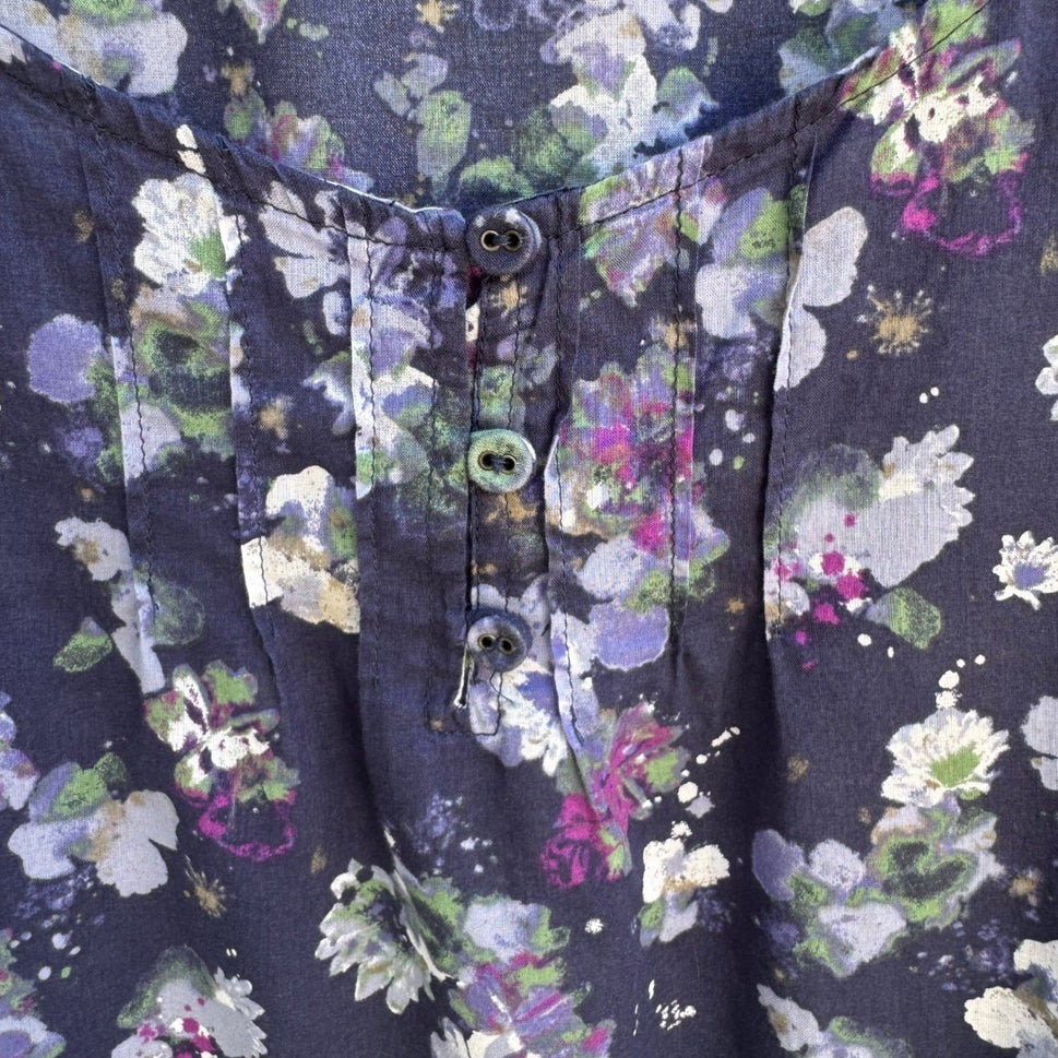 Eddie Bauer Navy Floral Cotton Sleeveless Top Pleated Boho Cottage Womens XXL
