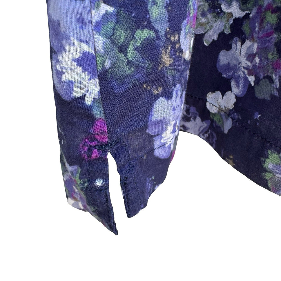 Eddie Bauer Navy Floral Cotton Sleeveless Top Pleated Boho Cottage Womens XXL