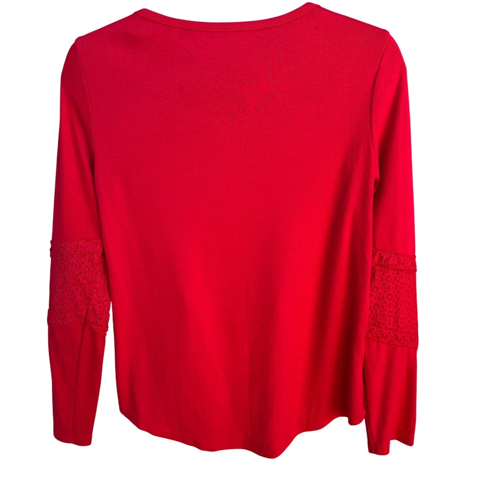 Vintage Womens Red Long Sleeve Crochet Lace Panel Scoop Neck Boho Tunic Top S