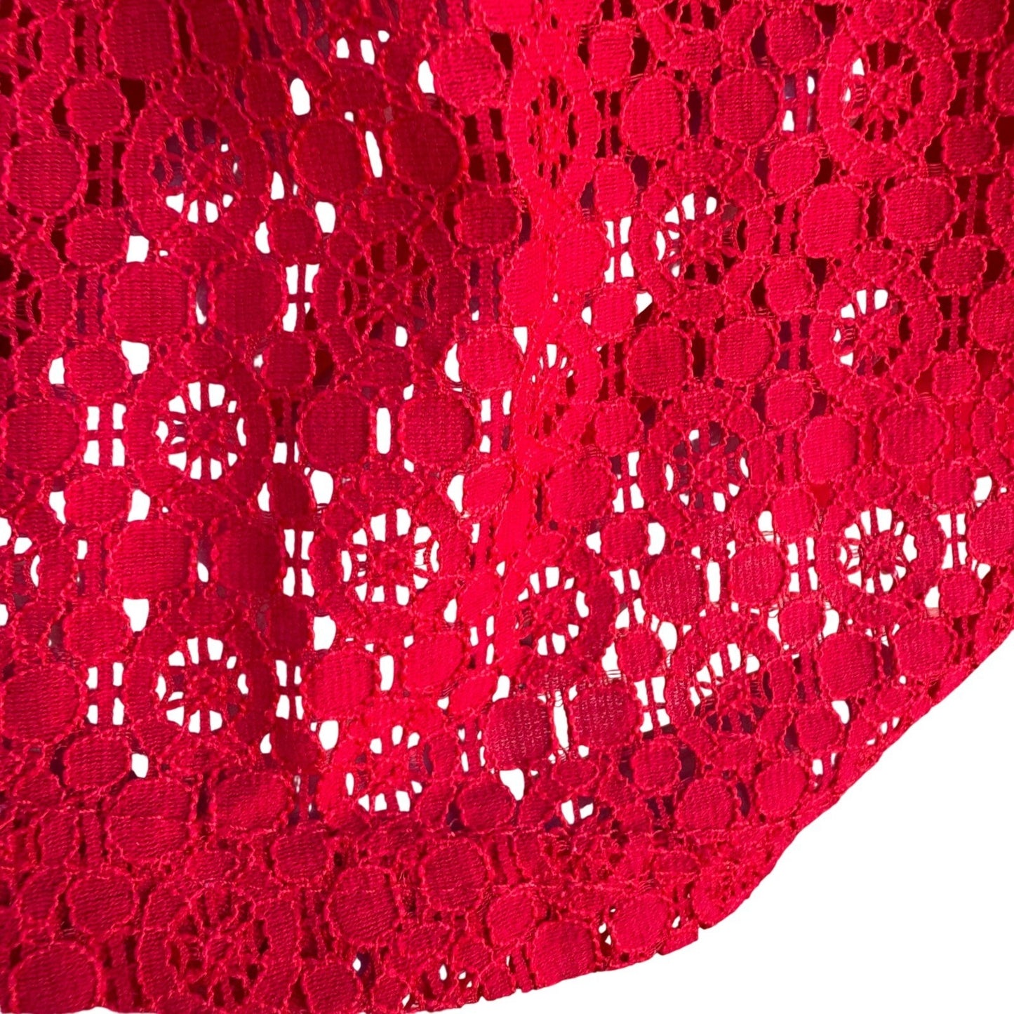 Vintage Womens Red Long Sleeve Crochet Lace Panel Scoop Neck Boho Tunic Top S
