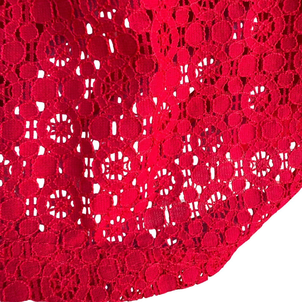 Vintage Womens Red Long Sleeve Crochet Lace Panel Scoop Neck Boho Tunic Top S