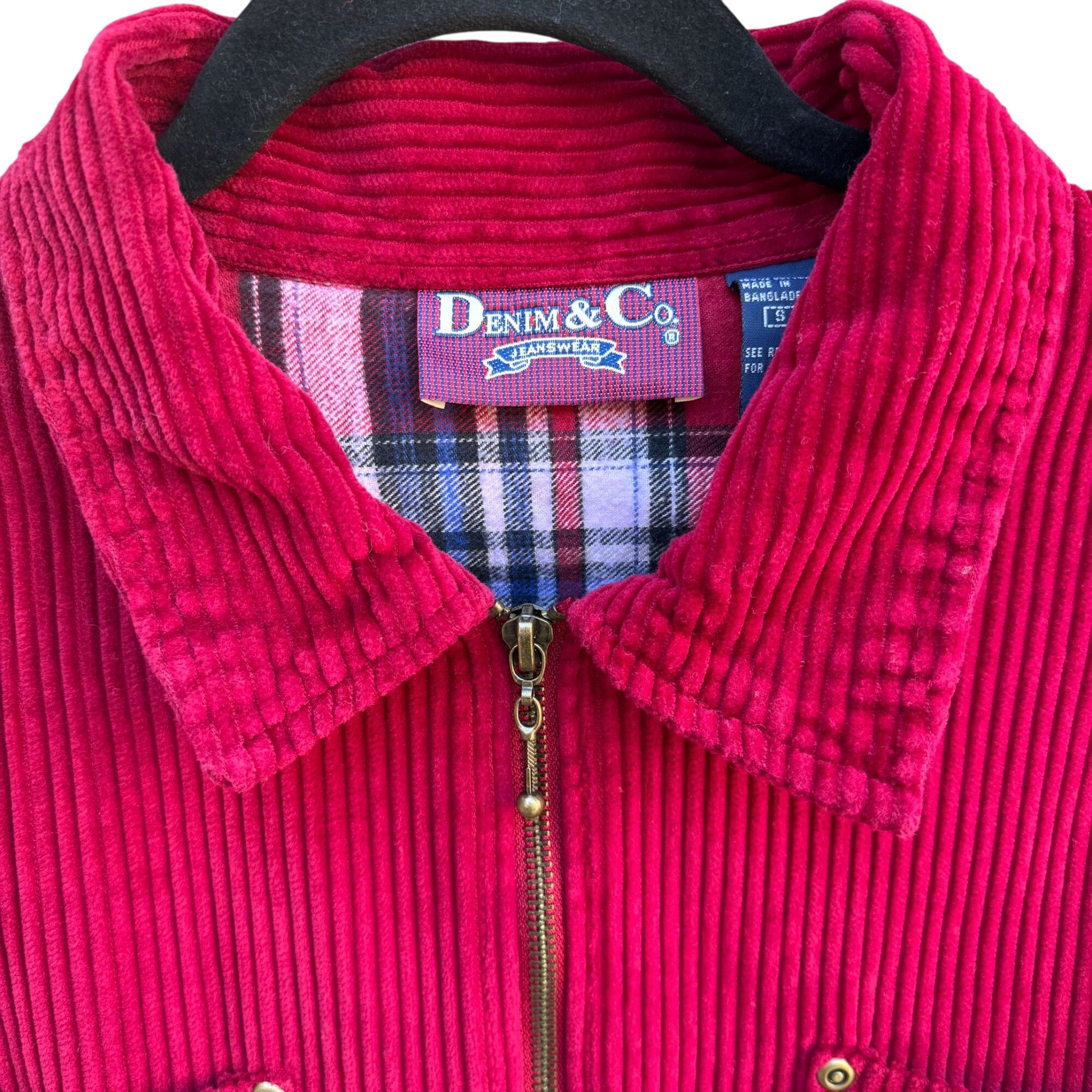 Denim & Co. Vintage Womens Red Zip Plaid Lining Corduroy Barn Chore Jacket Small