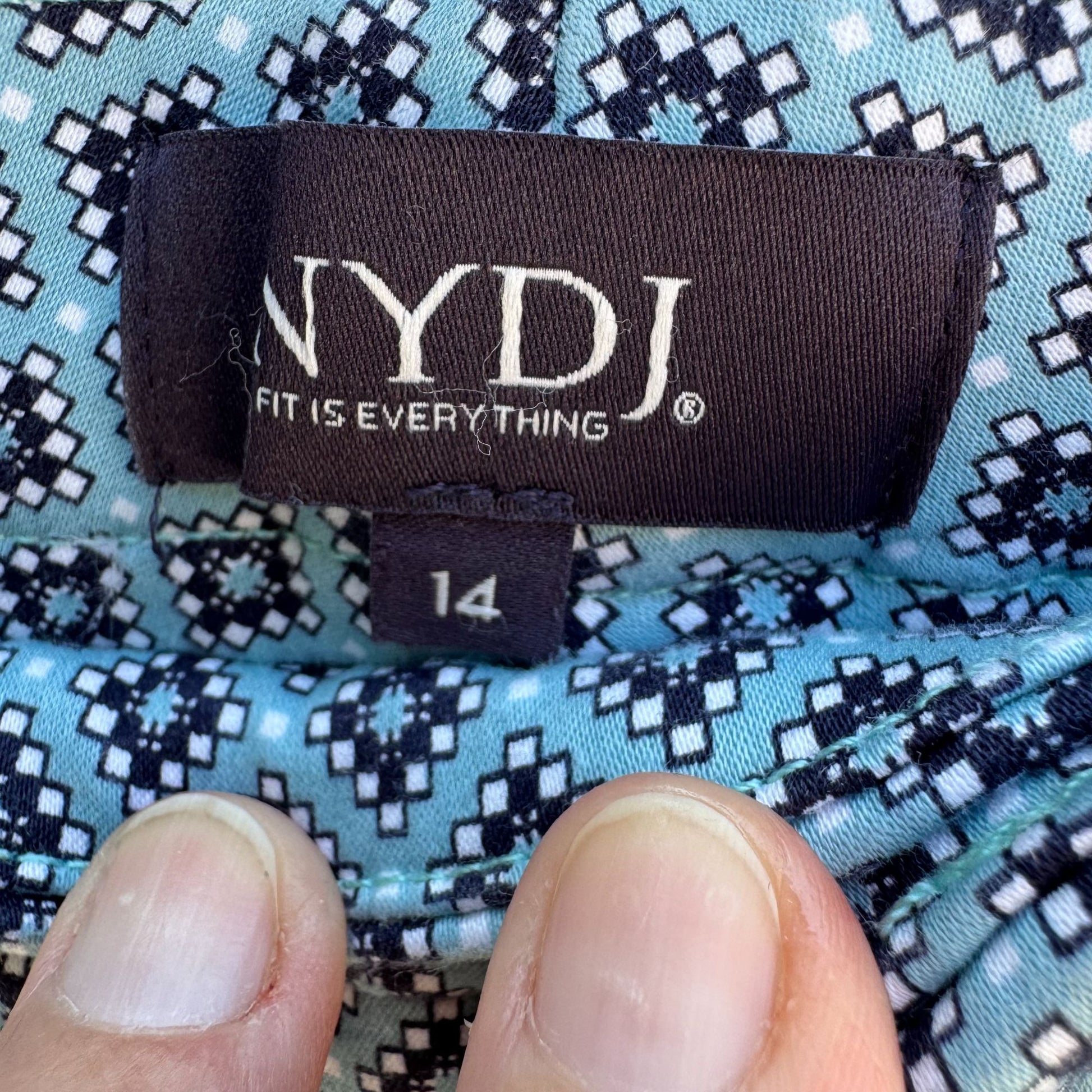 Not Your Daughters Jeans NYDJ Womens Lift Tuck Blue Preppy Geometric Pant New 14