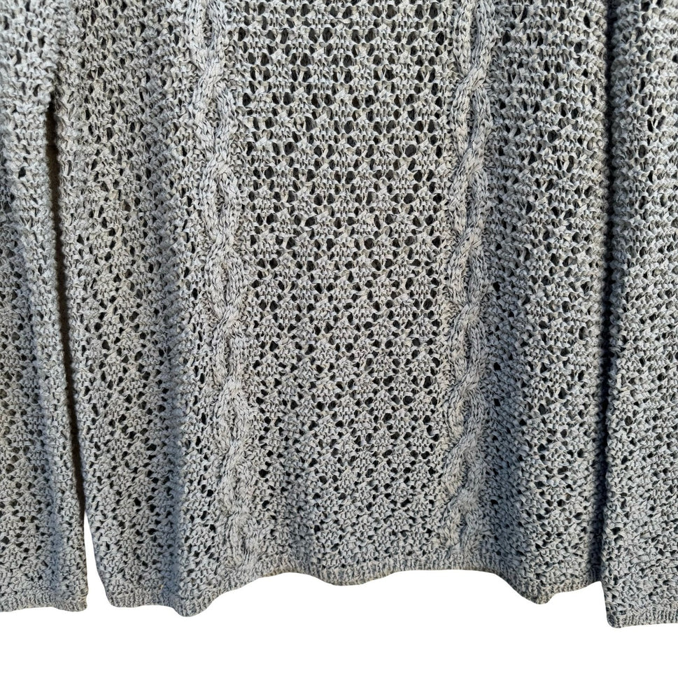 Dana B & Karen Womens Open Knit Cable Sweater Blue Crochet Cotton Blend Large