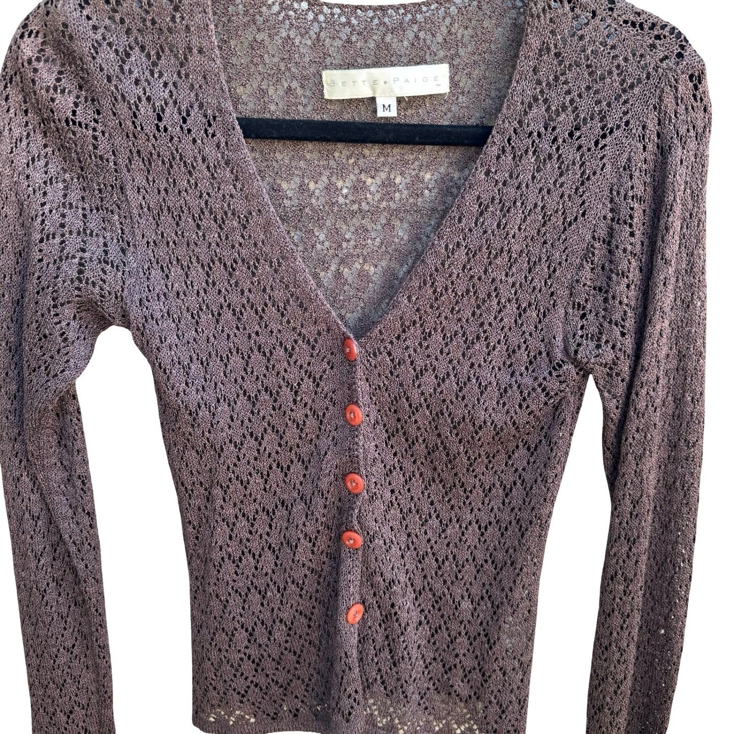Bette Paige Pointelle Open Knit Boho Indie Grunge Whimsigoth Cardigan Brown M